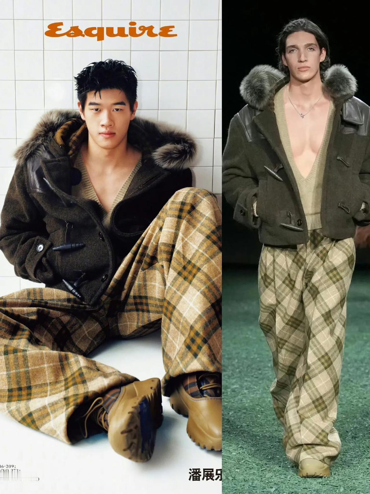 身高腿长英气逼人的潘展乐，对这身Burberry 的驾驭力，绝不逊于胡兵。
显然