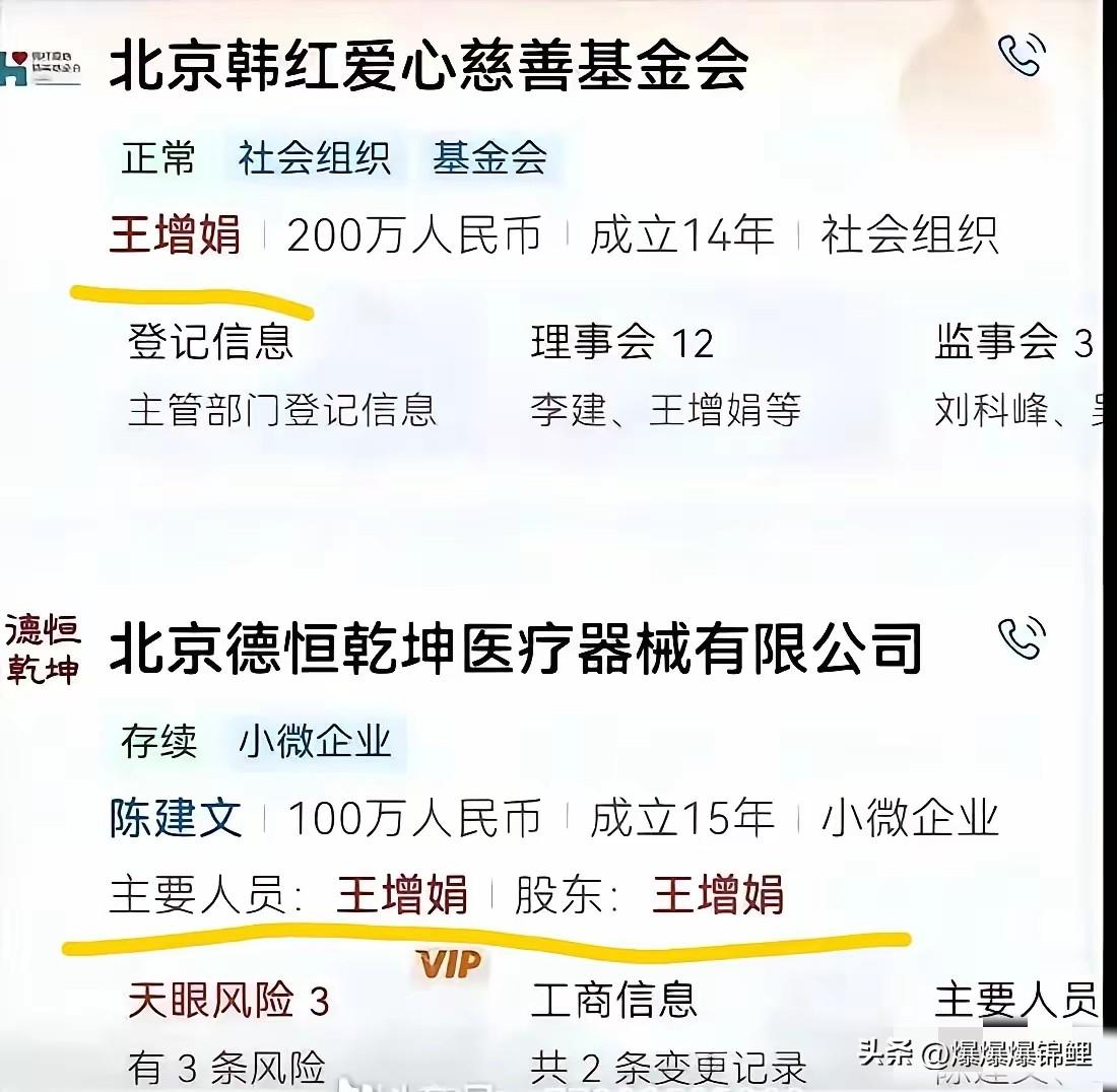 王增娟是韩红爱心基金会理事长，她与丈夫于2011年成立了北京德恒乾坤医疗器械有限