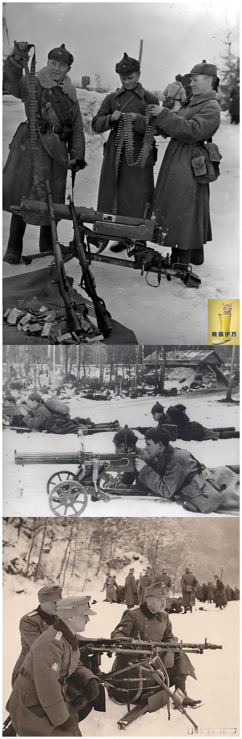 苏芬战争期间，苏军士兵展示缴获的芬兰轻武器，其中有M39型芬兰款莫辛纳甘步枪，以