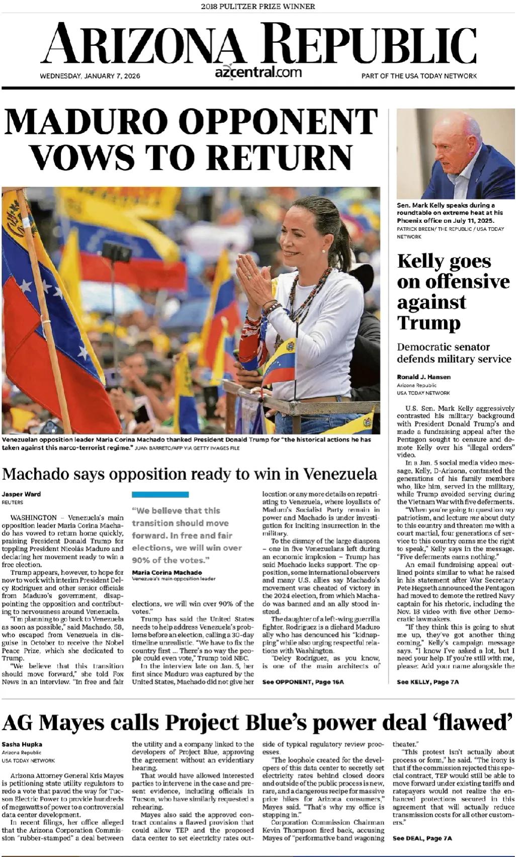 “乌合之众”的委内瑞拉反动派难以掌控该国危局。
《亚利桑那共和报》头版报道称，委