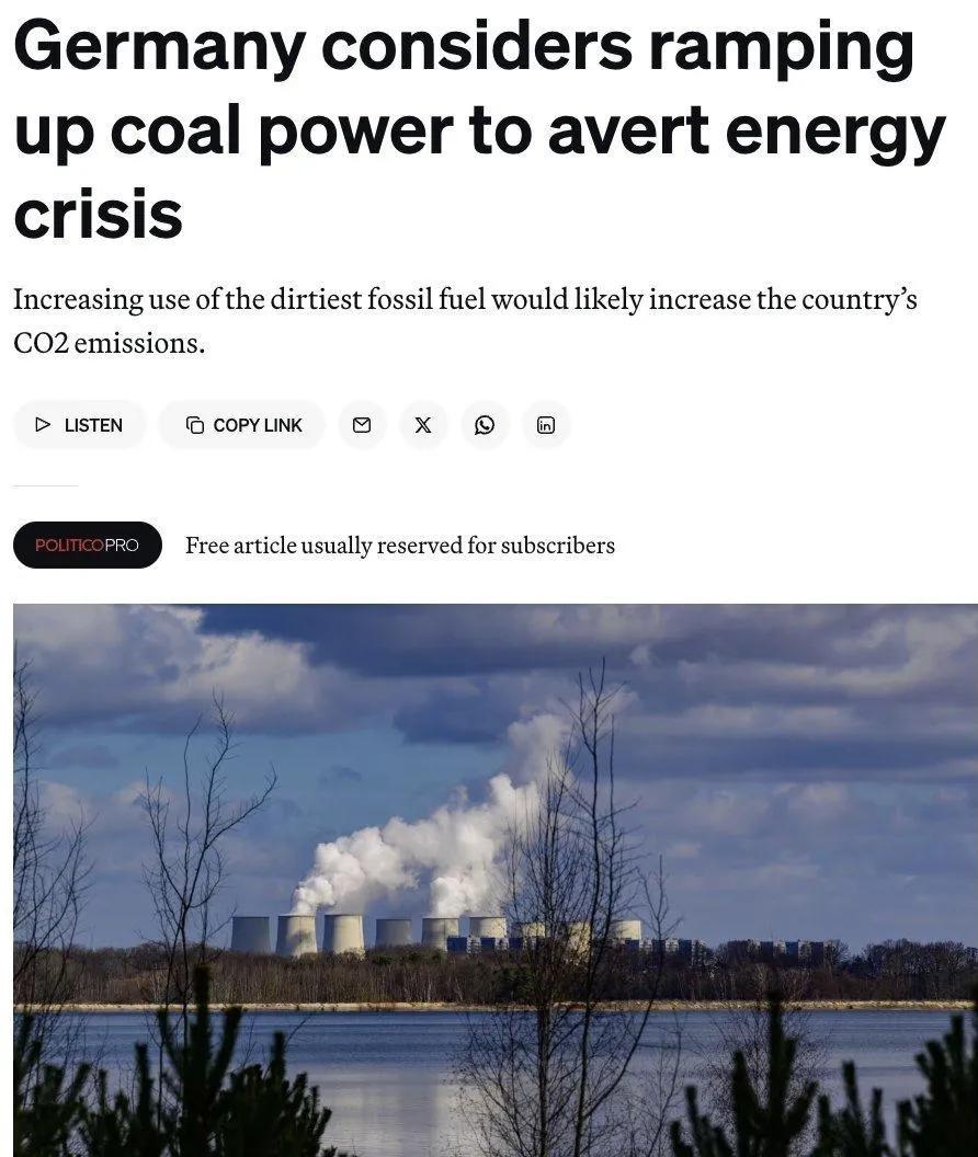 据美国“政治”新闻网报道，德国已经被上涨的油价和天然气价格搞得受不了，现在计划重