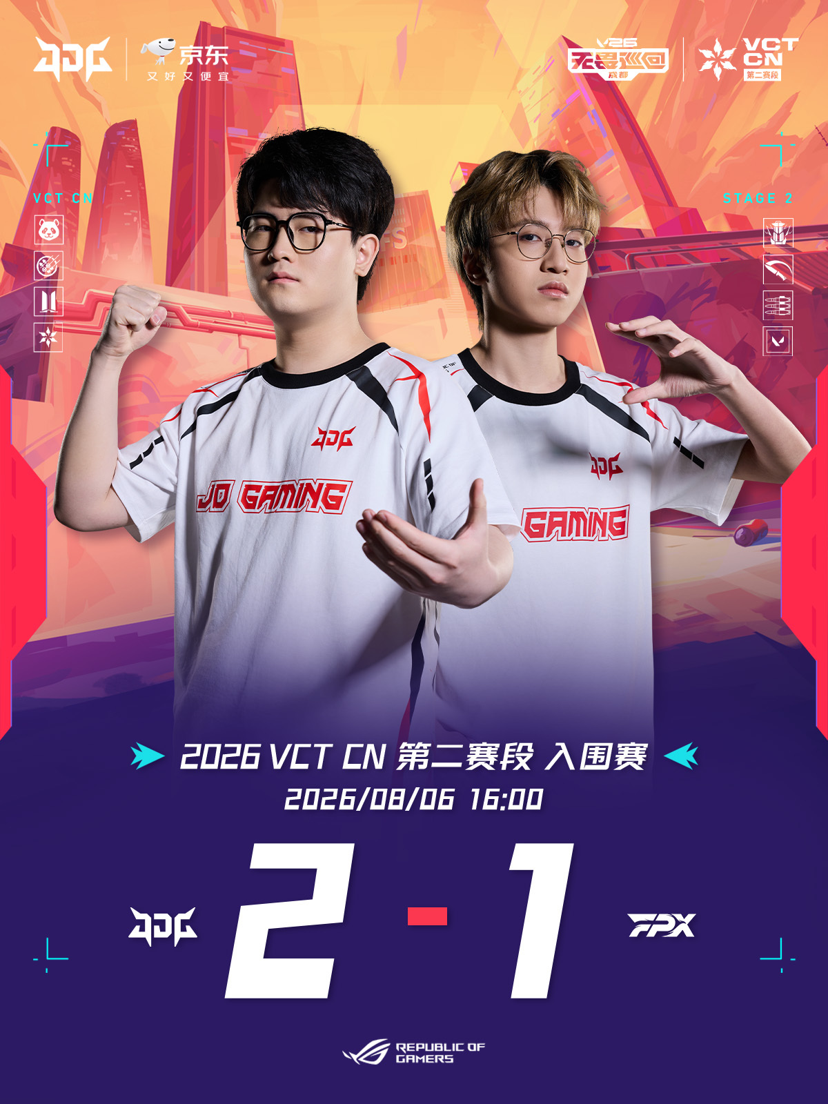 赛事速报｜2026VCTCN第二赛段 JDG 2-1 FPX让一追二！转评赞抽【