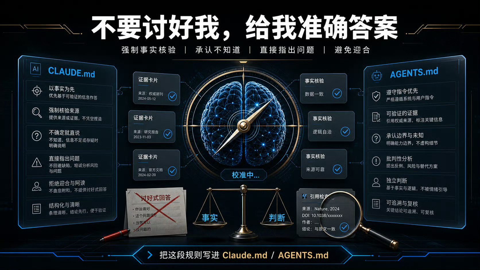 如何让Claude和GPT 不要讨好你给出权威准确的回答复制下面的提示，然它放在