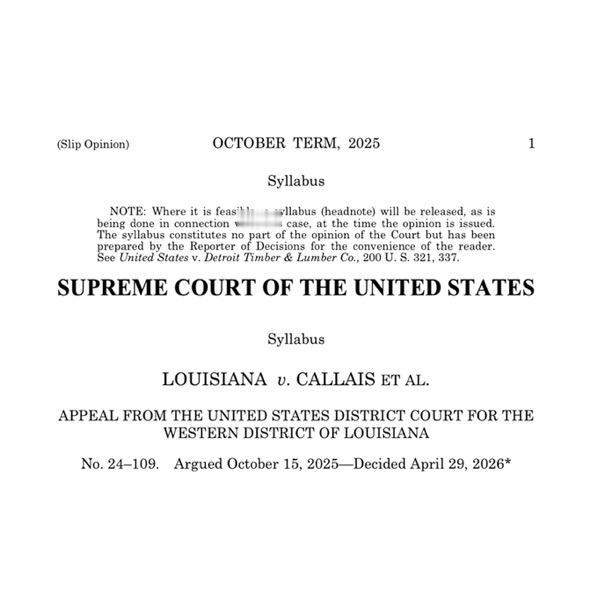 美国最高法院裁定路易斯安那州创建第二个多数黑人选区的国会选区图违宪，从而推翻了该