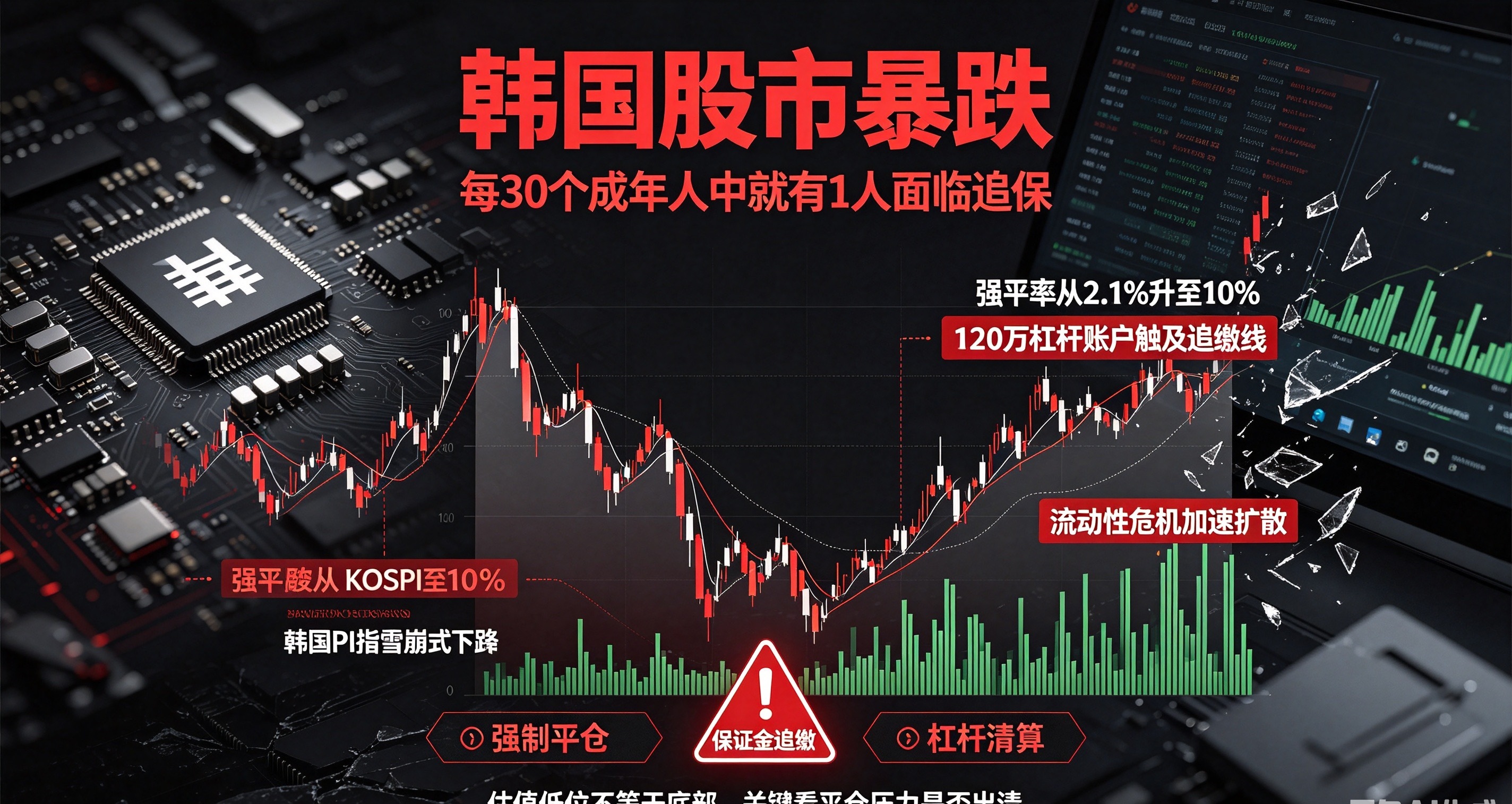 韩国股市史诗级崩盘：全民杠杆清算，每30个成年人就有1人濒临爆仓近期韩国股市的持