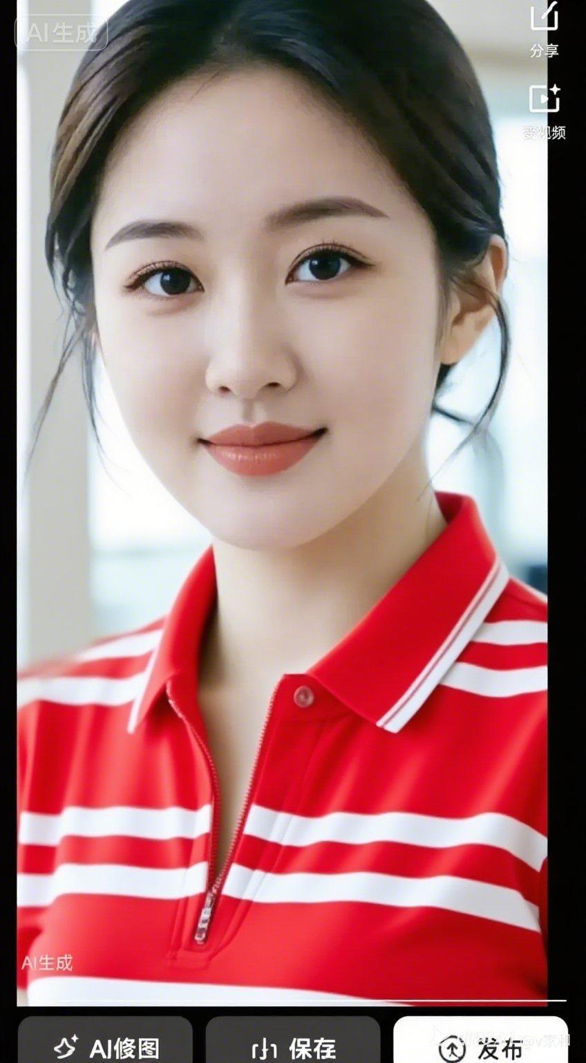 元气满满的微笑，红白条纹衫，元气少女上线！😊✨
