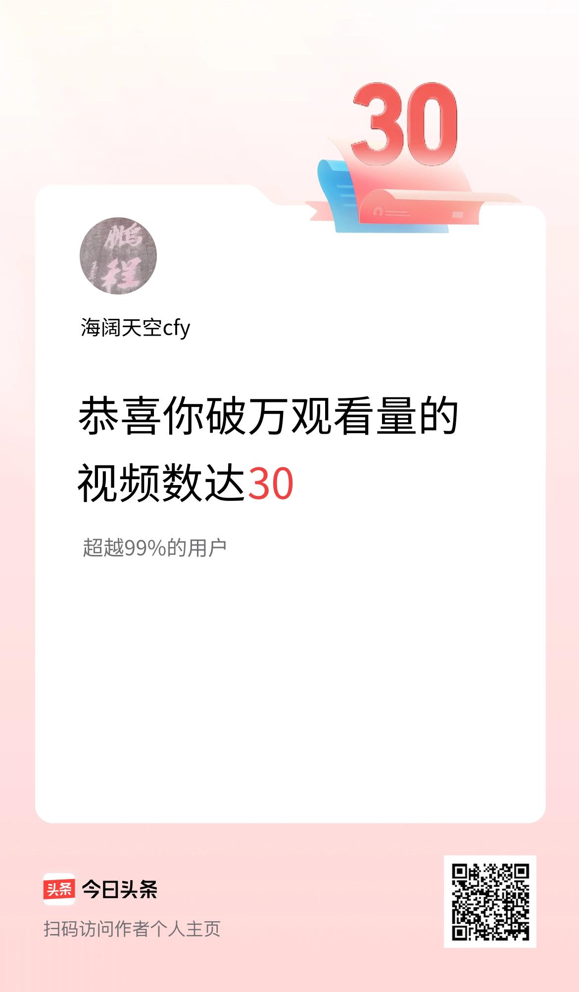 我在头条有30条视频播放量破万了！