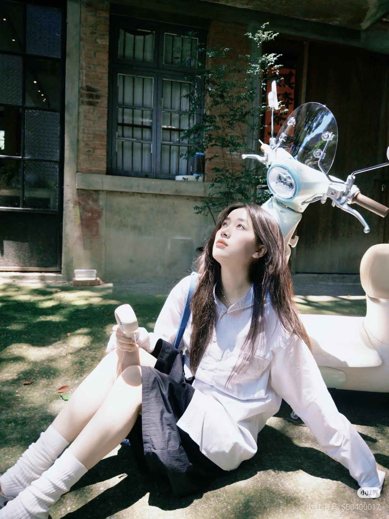 白衣少女倚车坐，微风拂面意自闲。