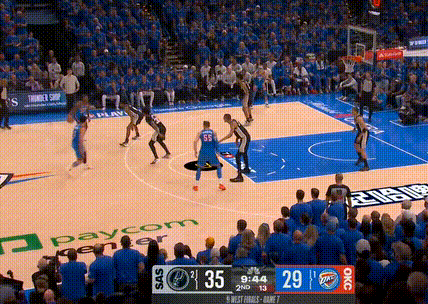 麦凯恩打成了雷霆大腿，目前全场最高分马刺vs雷霆NBA