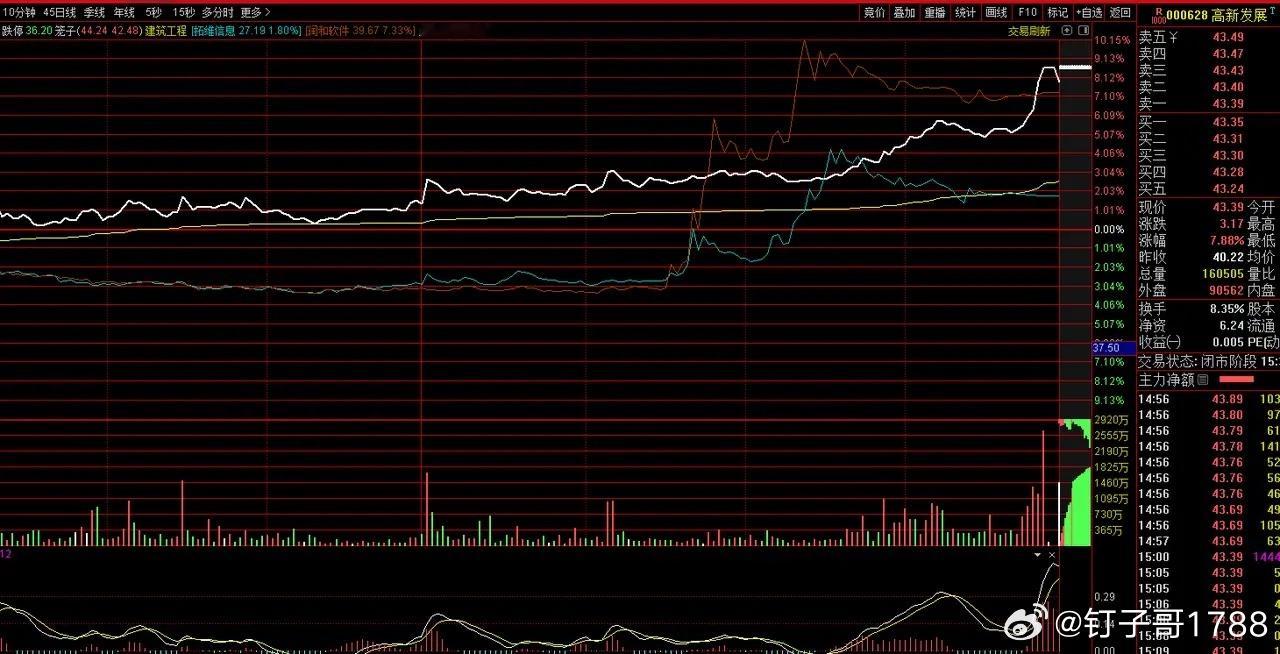 午后华为算力概念集体异动，大多数都是在13：46分出现大单拉升，唯独高新发展（0