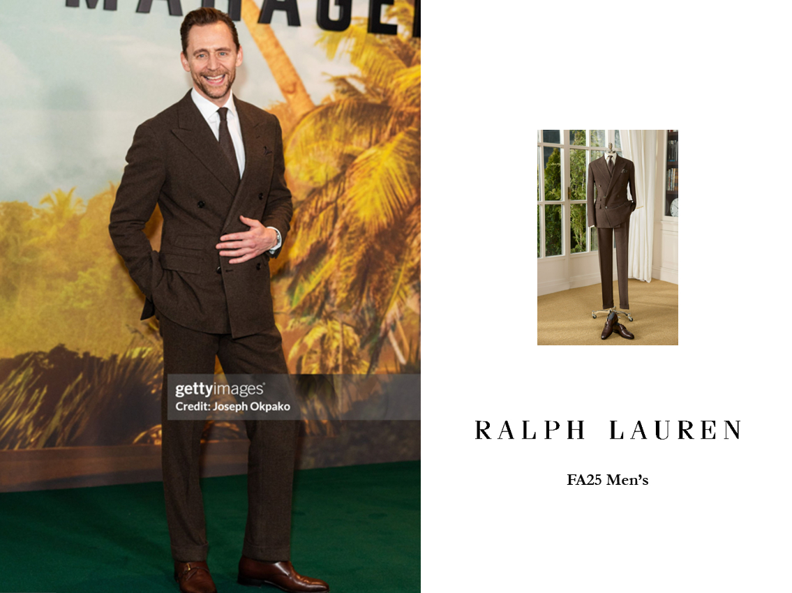 演员及制作人汤姆·希德勒斯顿身着Ralph Lauren Men's 25秋季系