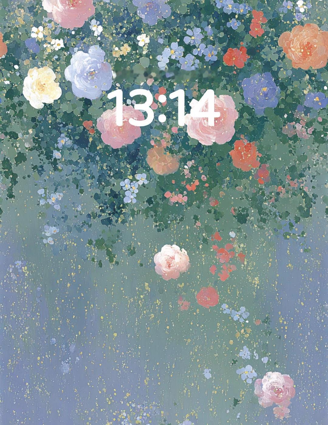 漫野芳辰 |手机壁纸｜639
各色繁花层层盛放，细碎金粉散落其间。花影轻轻垂落，