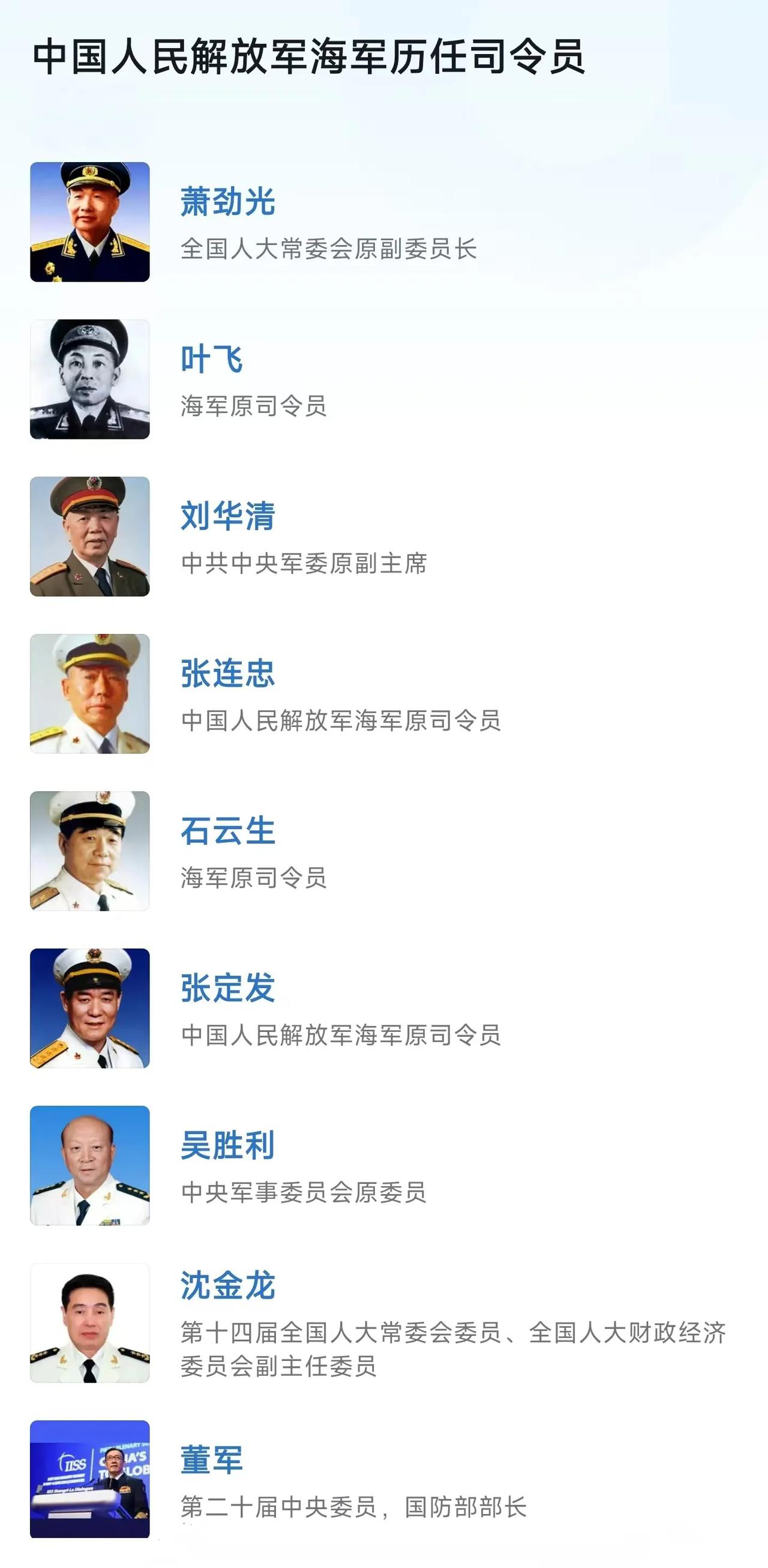 萧劲光，唯一担任人大副委员长的海军司令员
刘华清，唯一担任军委副主席的海军司令员