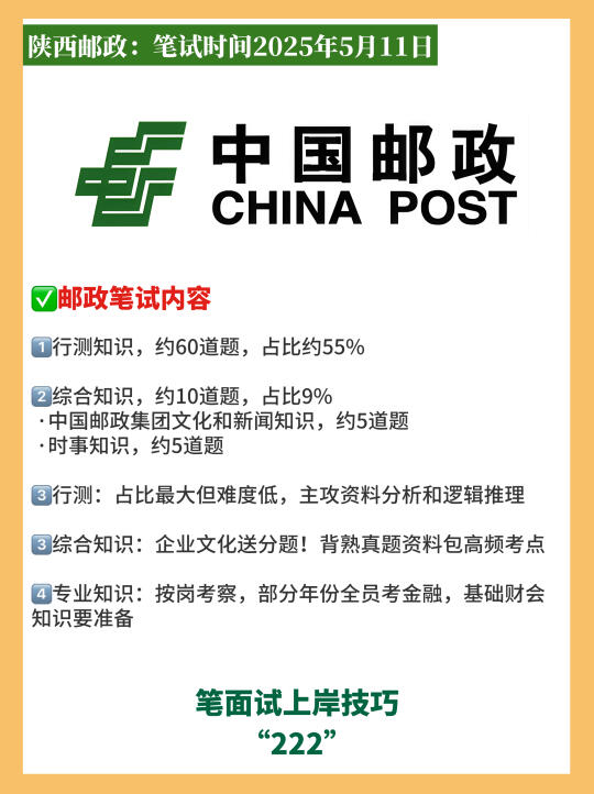 陕西邮政笔试通知已发，笔试真的真的不难！
