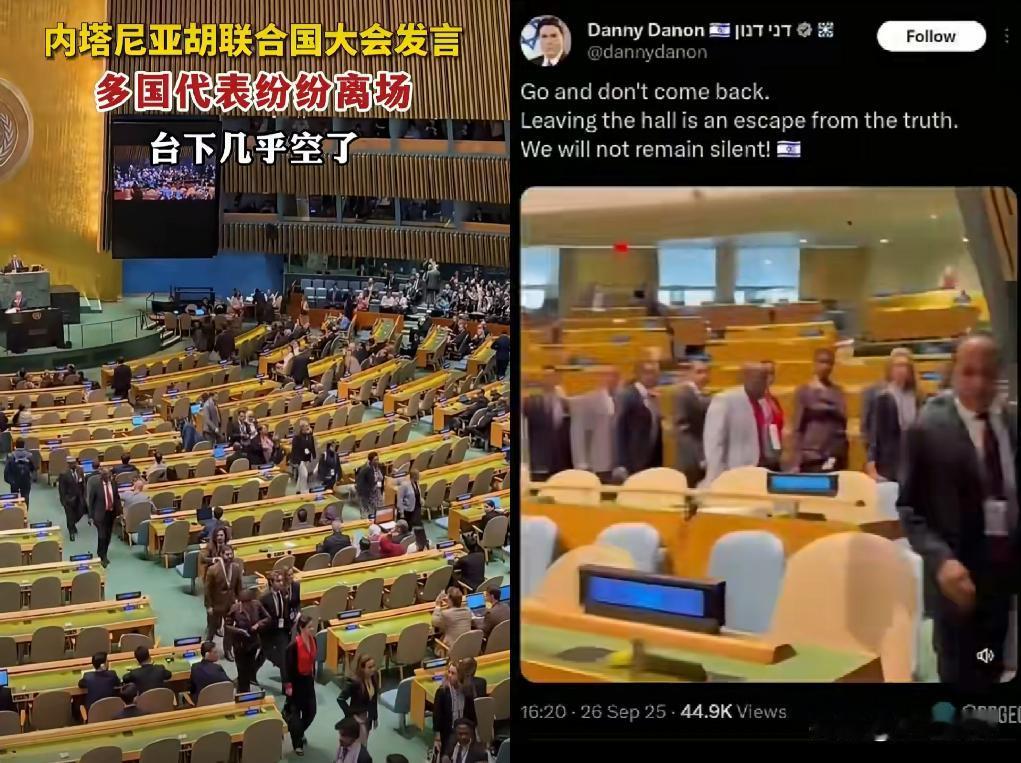联合国大会的最新名场面：
胡子懵逼了，代表破防了。
当内塔尼亚胡上台演讲的时候，