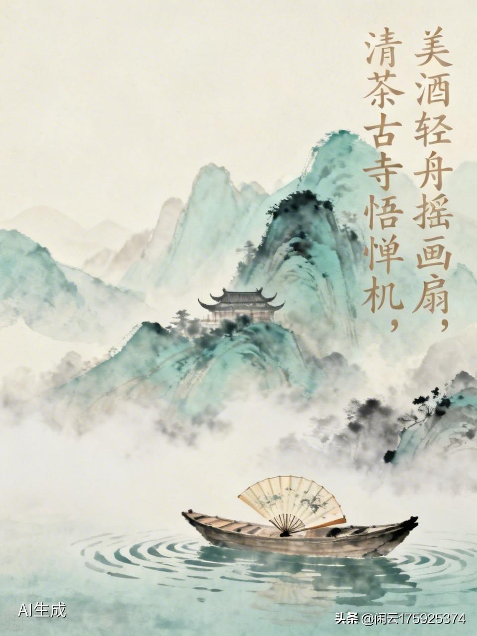 上联：美酒轻舟摇画扇，安子邀对下联，清茶古寺悟惮机！