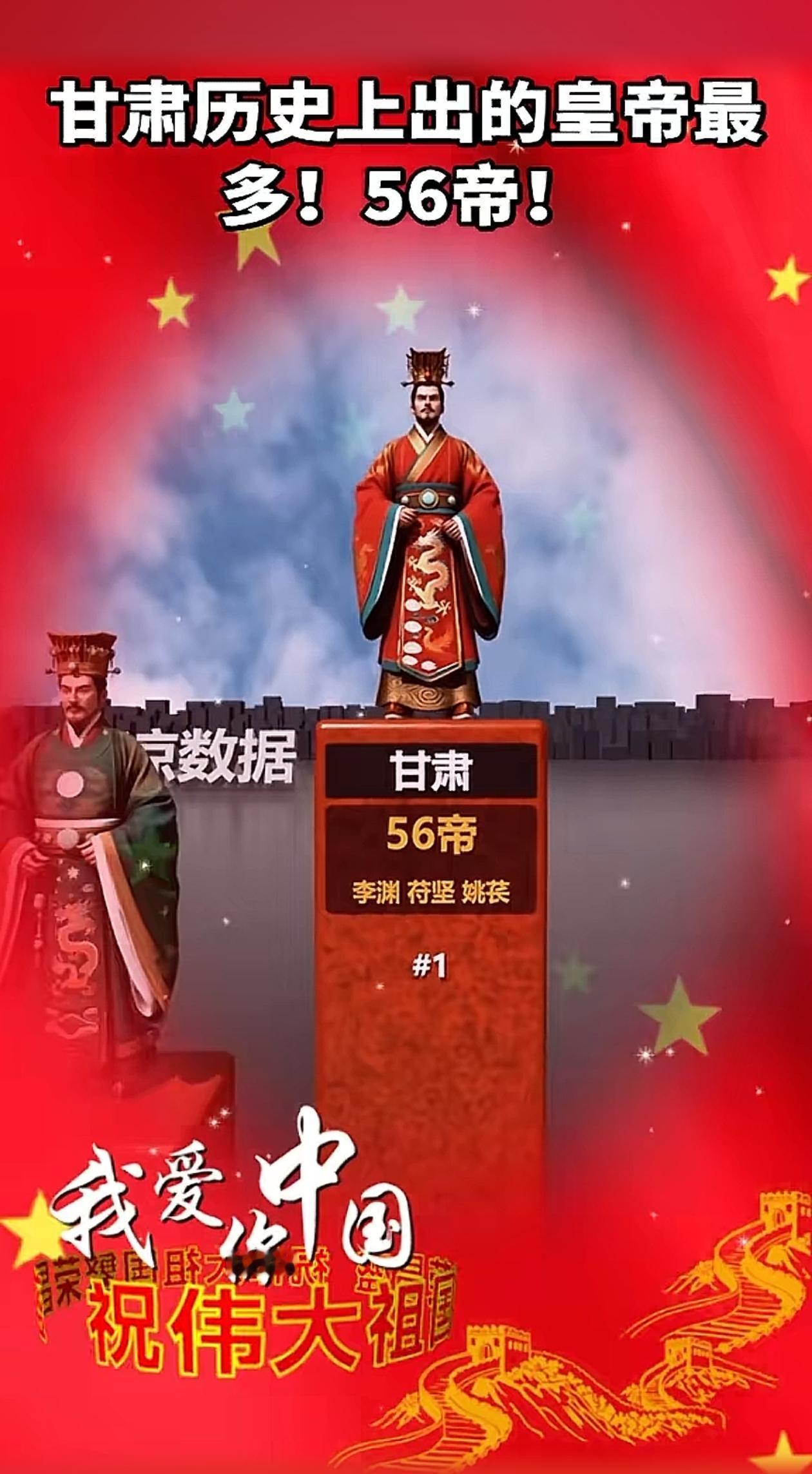 看到网上有网友说甘肃从古到今出了56位皇帝，我一看挺自豪的，虽然我不是皇帝，但我