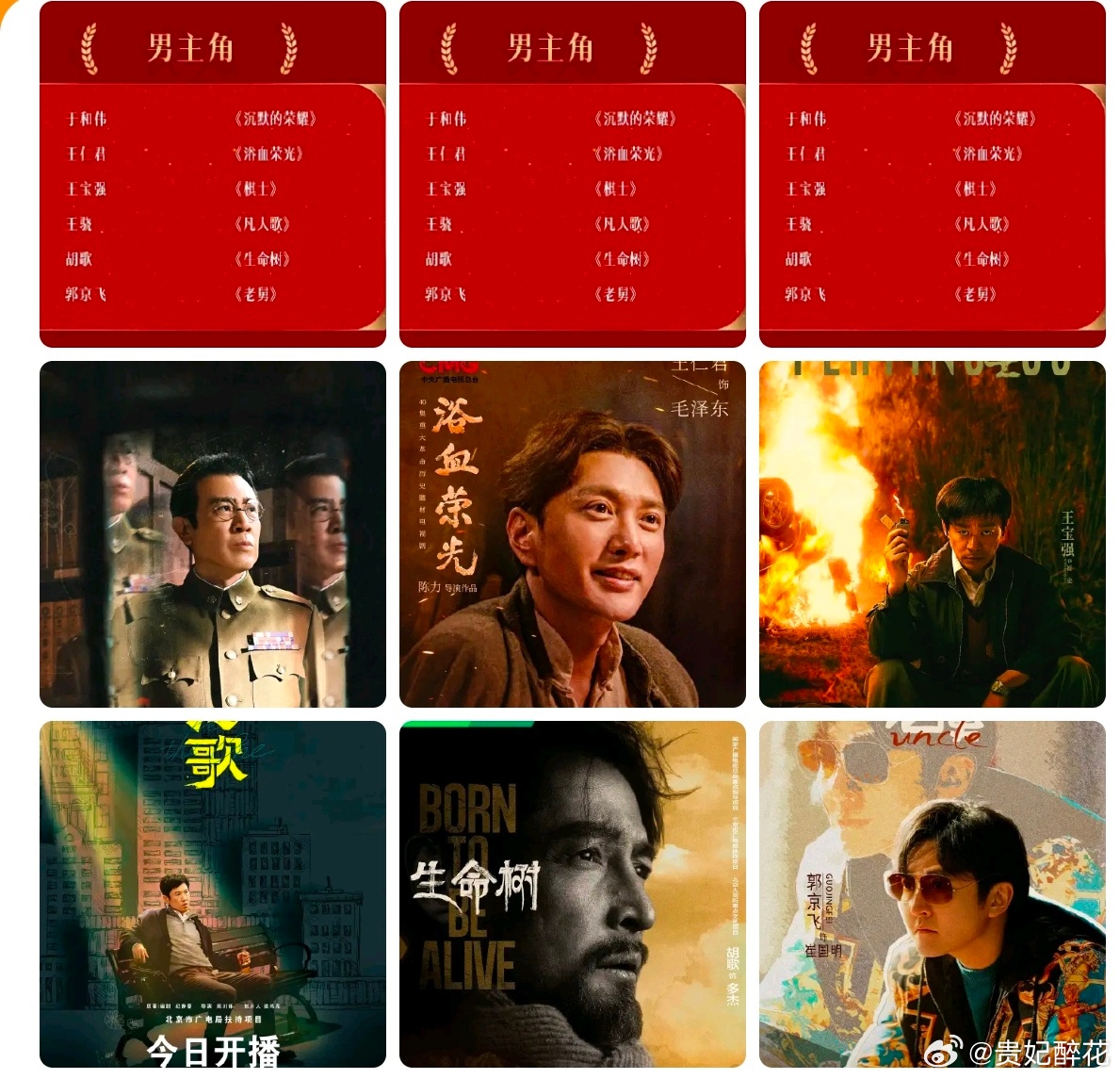 第 33 届中国电视 金鹰奖 最佳男主角提名名单于和伟《沉默的荣耀》王仁君《浴血
