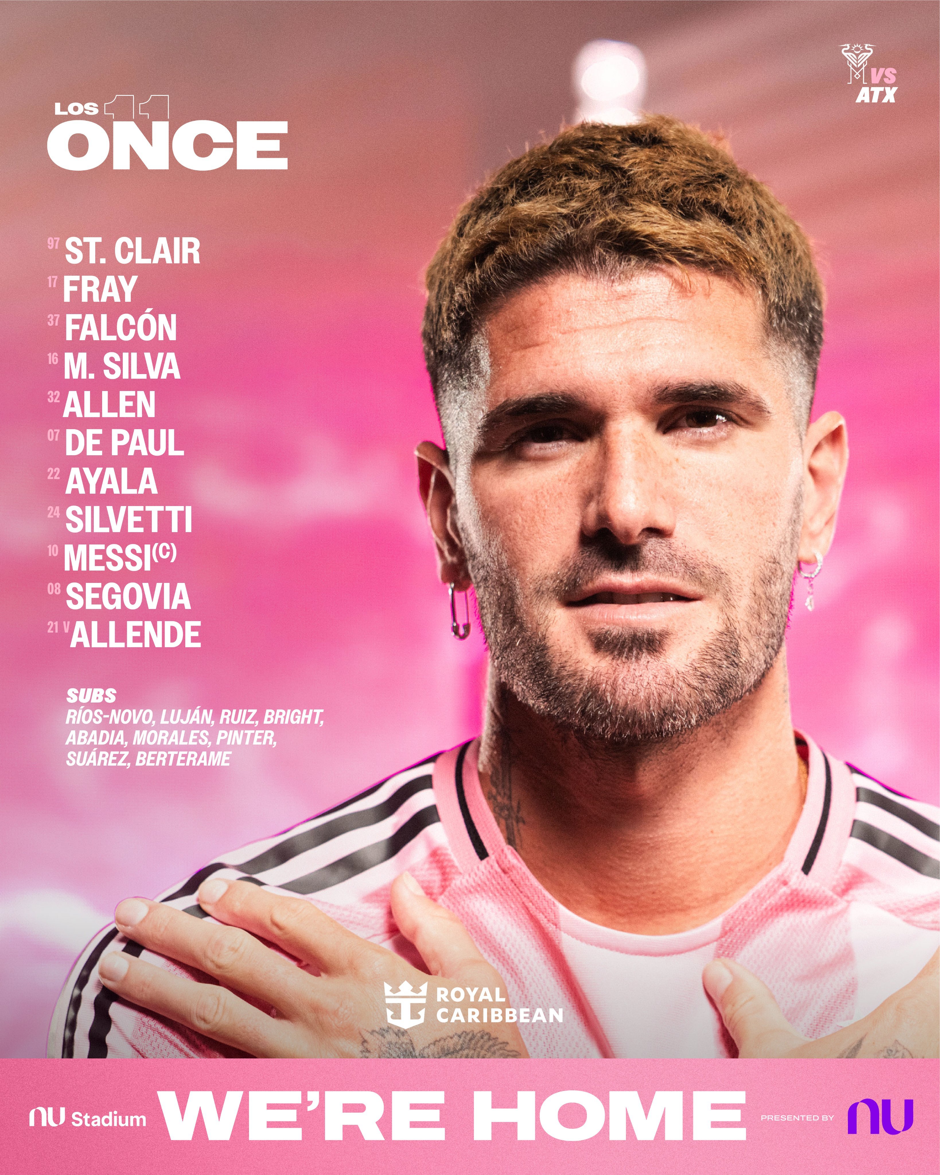 迈阿密国际首发阵容：戴恩·圣克莱尔，伊恩·弗雷，法尔孔，米卡埃尔，诺亚·艾伦，德