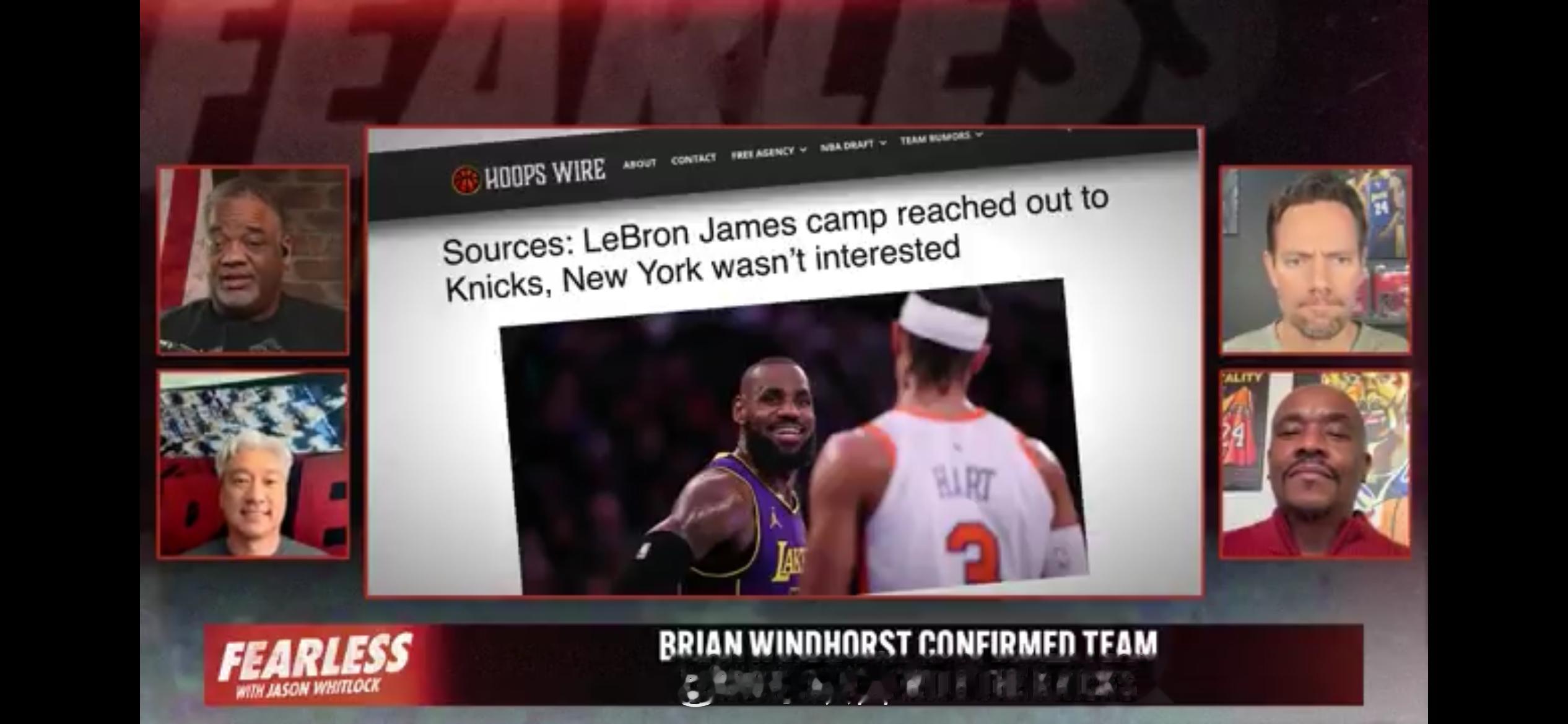 Hoops Wire报道，做出最终决定前，詹姆斯经纪人主动联系了尼克斯表达兴趣，