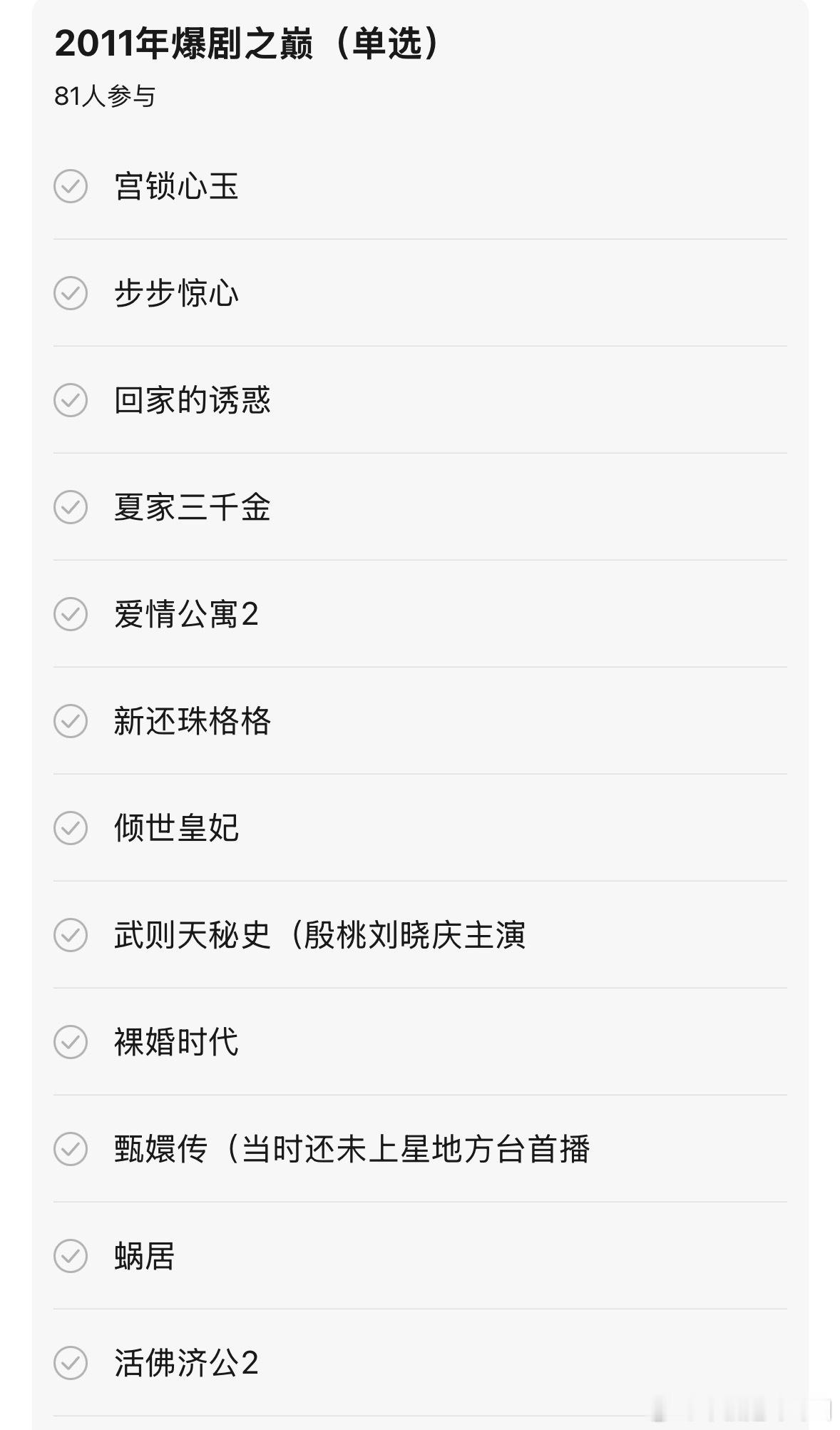 2011年国产剧爆剧之巅 好多都看过 