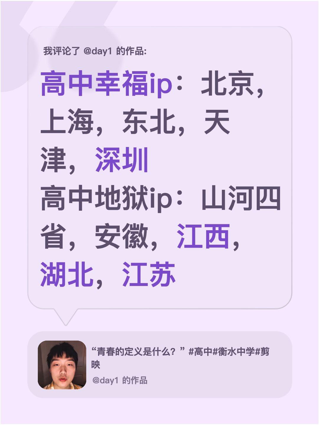 我评论了 的作品： 高中幸福ip：北京，上海，东北，天津，深圳 高中地...