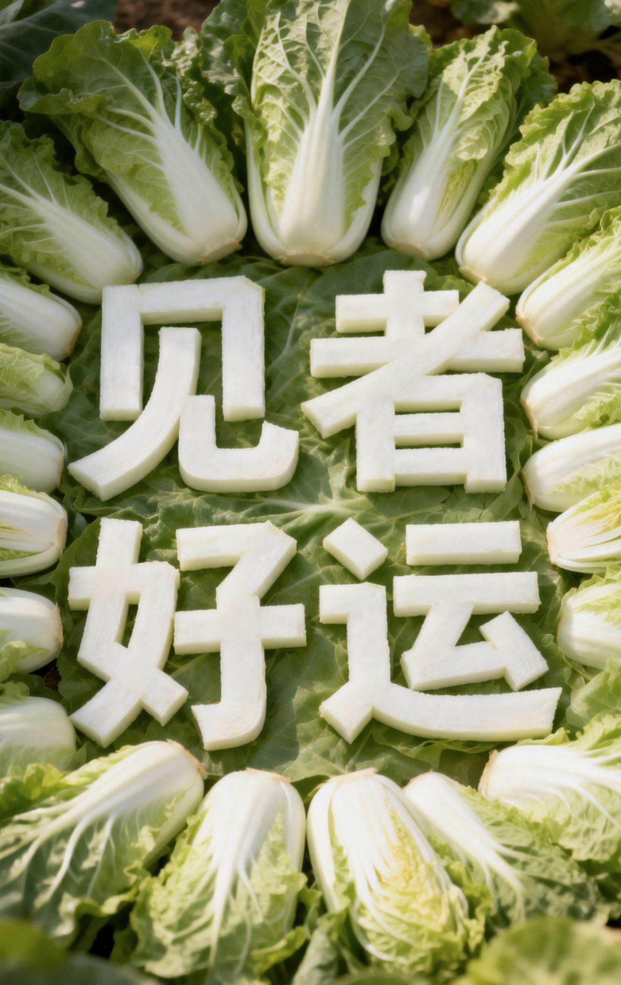 这是一颗很摆财的白菜，

多一片则显肥，

少一片则显瘦，

白里透着绿，绿里显