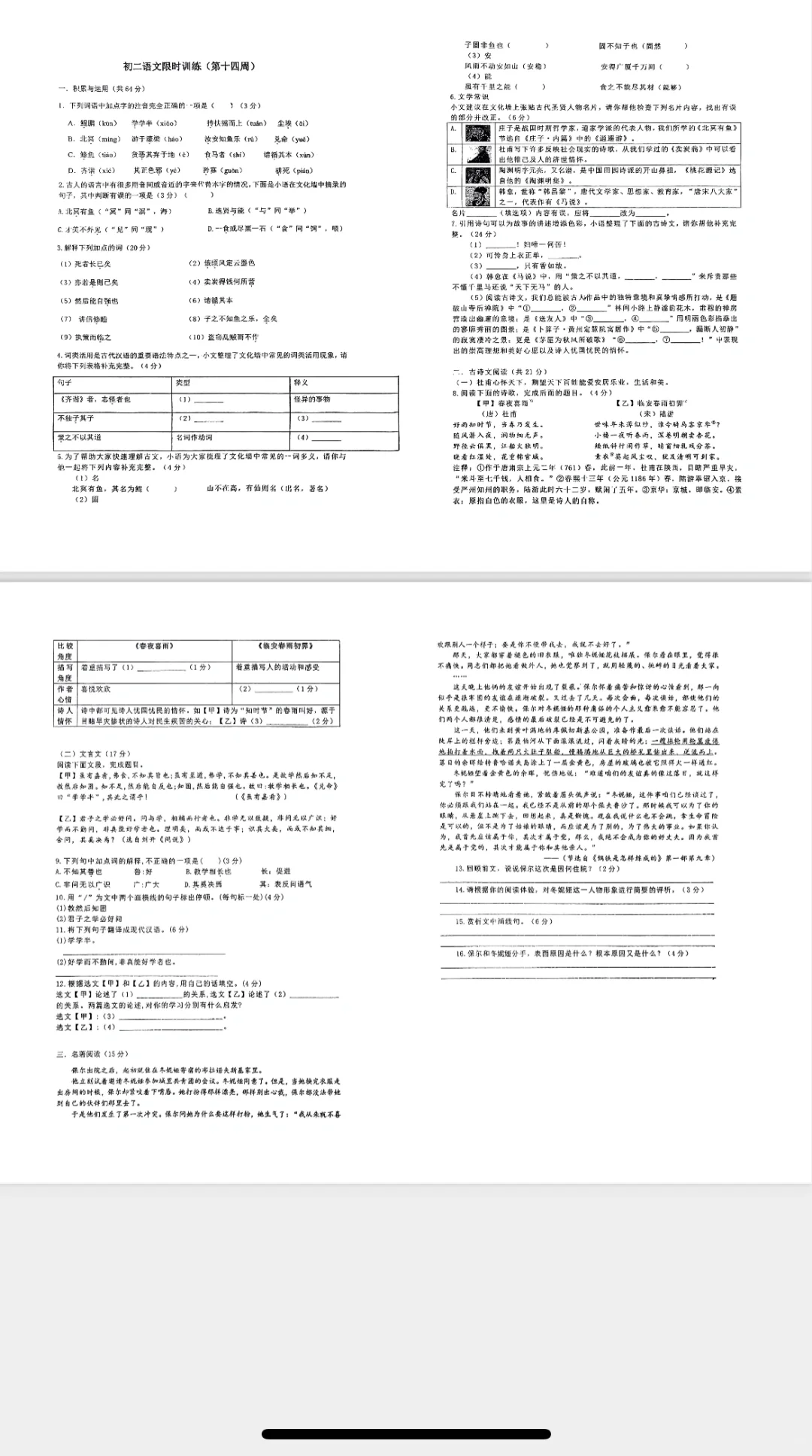 八年级每周周练