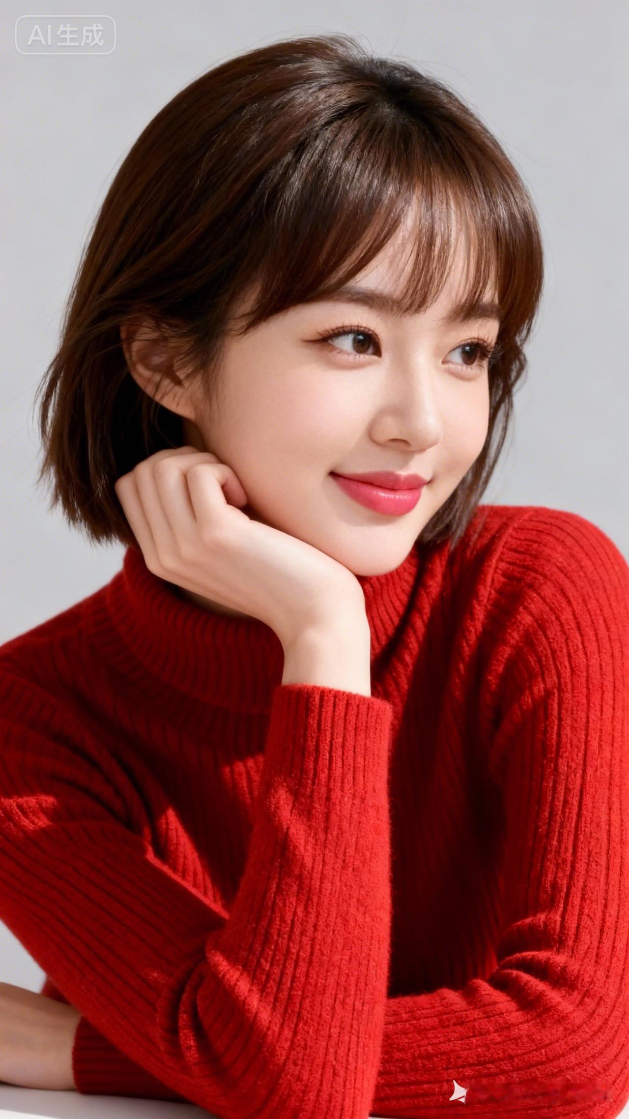 甜美少女风，红色毛衣搭配，温暖冬日穿搭！