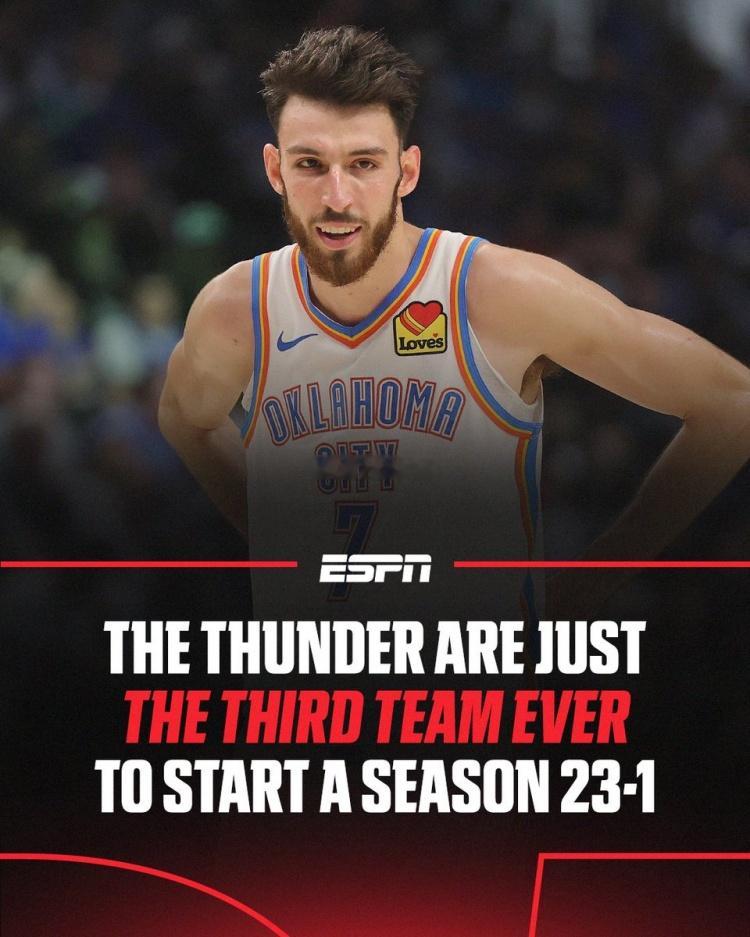 NBA常规赛，雷霆客场131-101大胜爵士豪取15连胜，开季战绩来到23胜1负