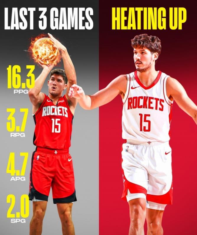 谢泼德重新回到了首发阵容，这样的话，火箭队又战胜了对手，两天两场背靠背的主场比赛