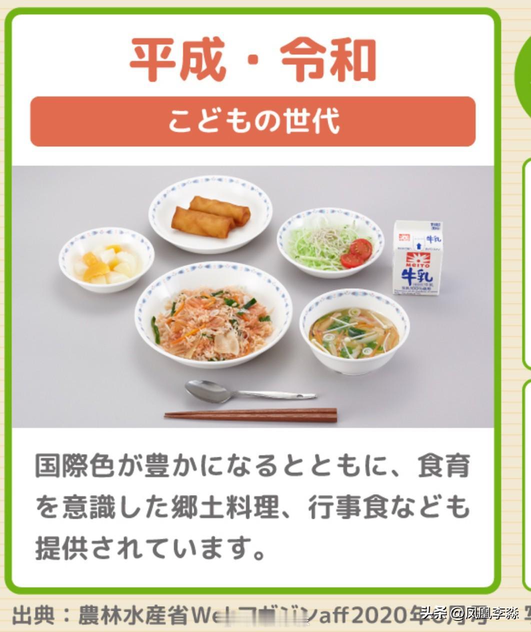 日本的学校午餐：图一，日本政府宣传的学校午餐照片，“令和时代的学校午餐，有各地土