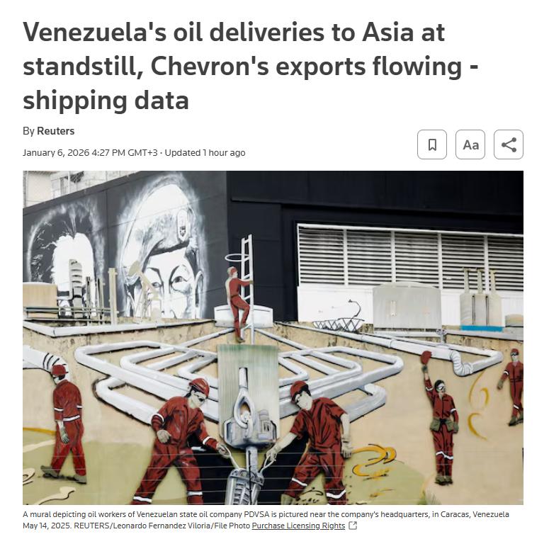 由于美国施压加剧，委内瑞拉对亚洲的石油运输已经停滞了五天，导致委内瑞拉国家石油公