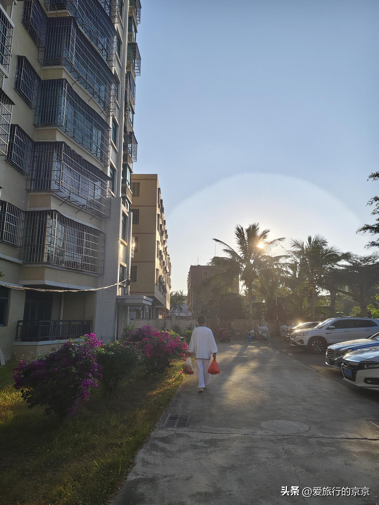 集卡领红包太阳慢慢升起来，因为下小雨，有点儿雾，好梦幻...
