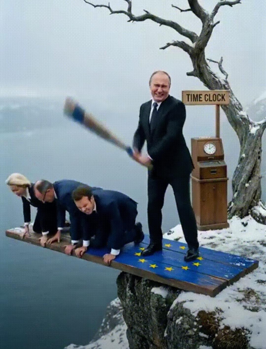 被网友P的这两张照片笑不活了!
有人说，多年来普京都想要拆了欧盟，尤其是这个铁三