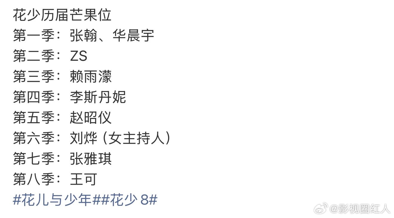 花少历届芒果位花儿与少年历届芒果位 花儿与少年历届芒果位，喜欢谁曝花少8阵容已确