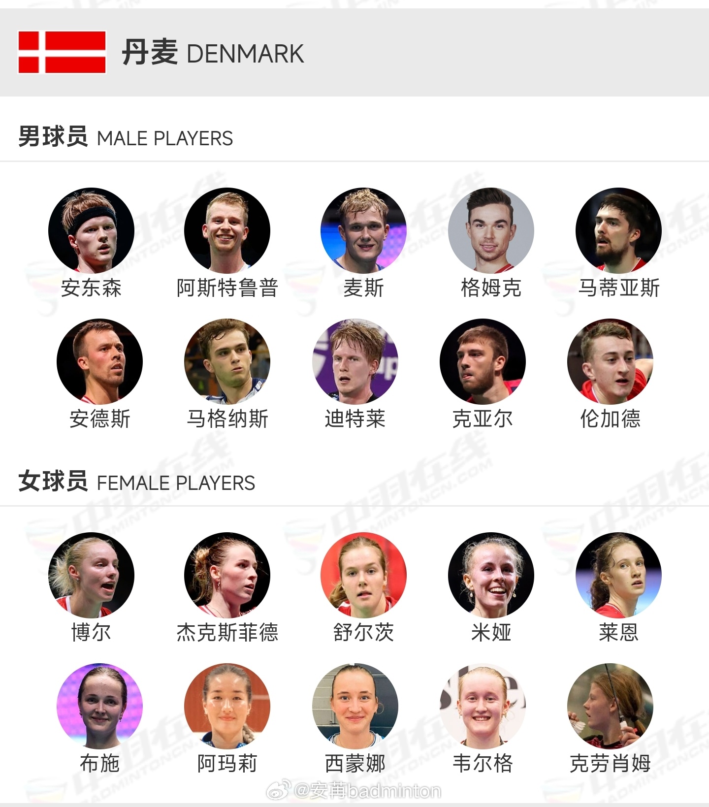 东道主丹麦🇩🇰汤尤杯参赛阵容公布其中混双运动员布施/博尔支援女团、马蒂亚斯支