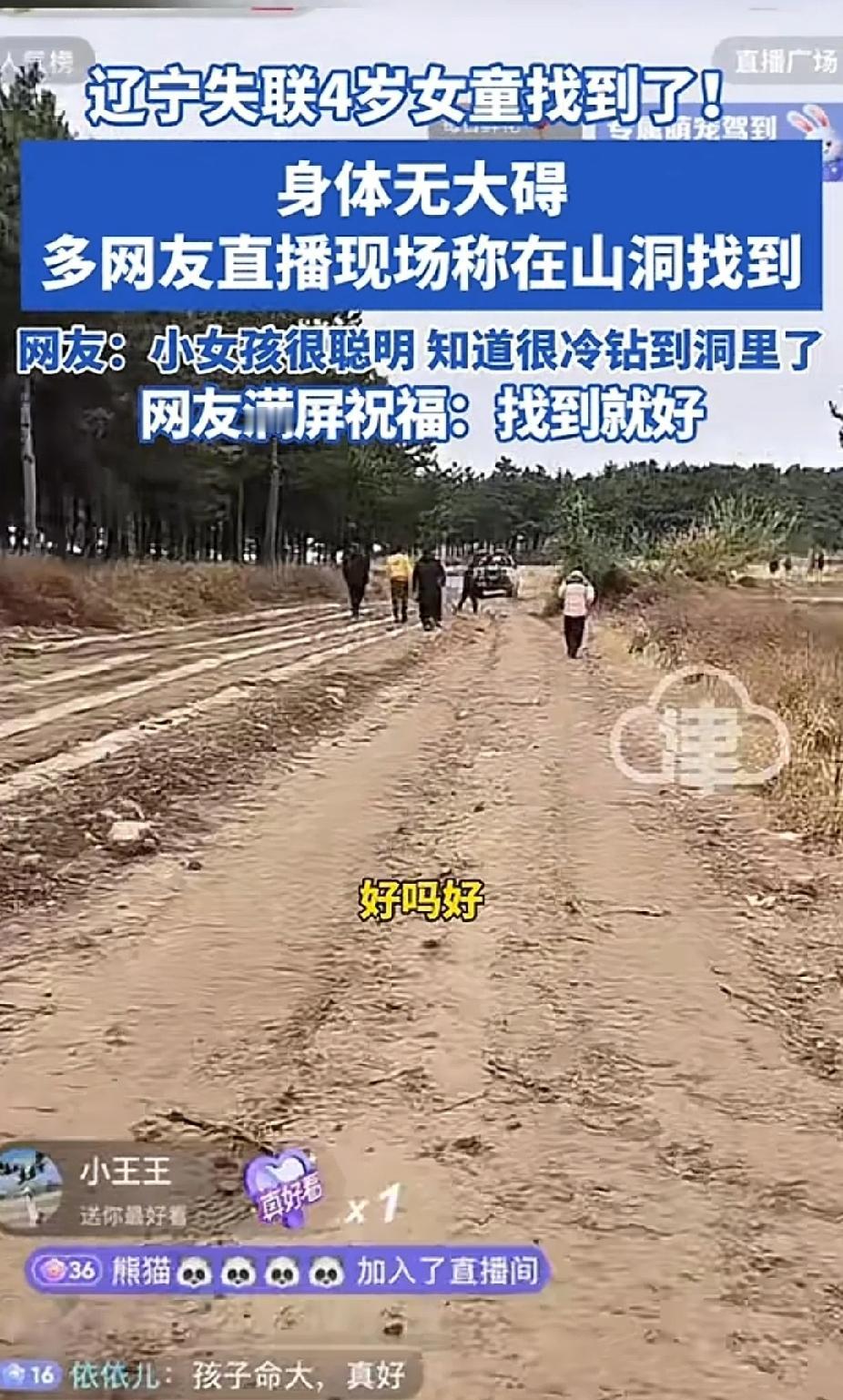 辽宁失踪两天两夜的4岁小女孩找到了！
真是奇迹啊，小女孩特别的聪明，这两天下雨?