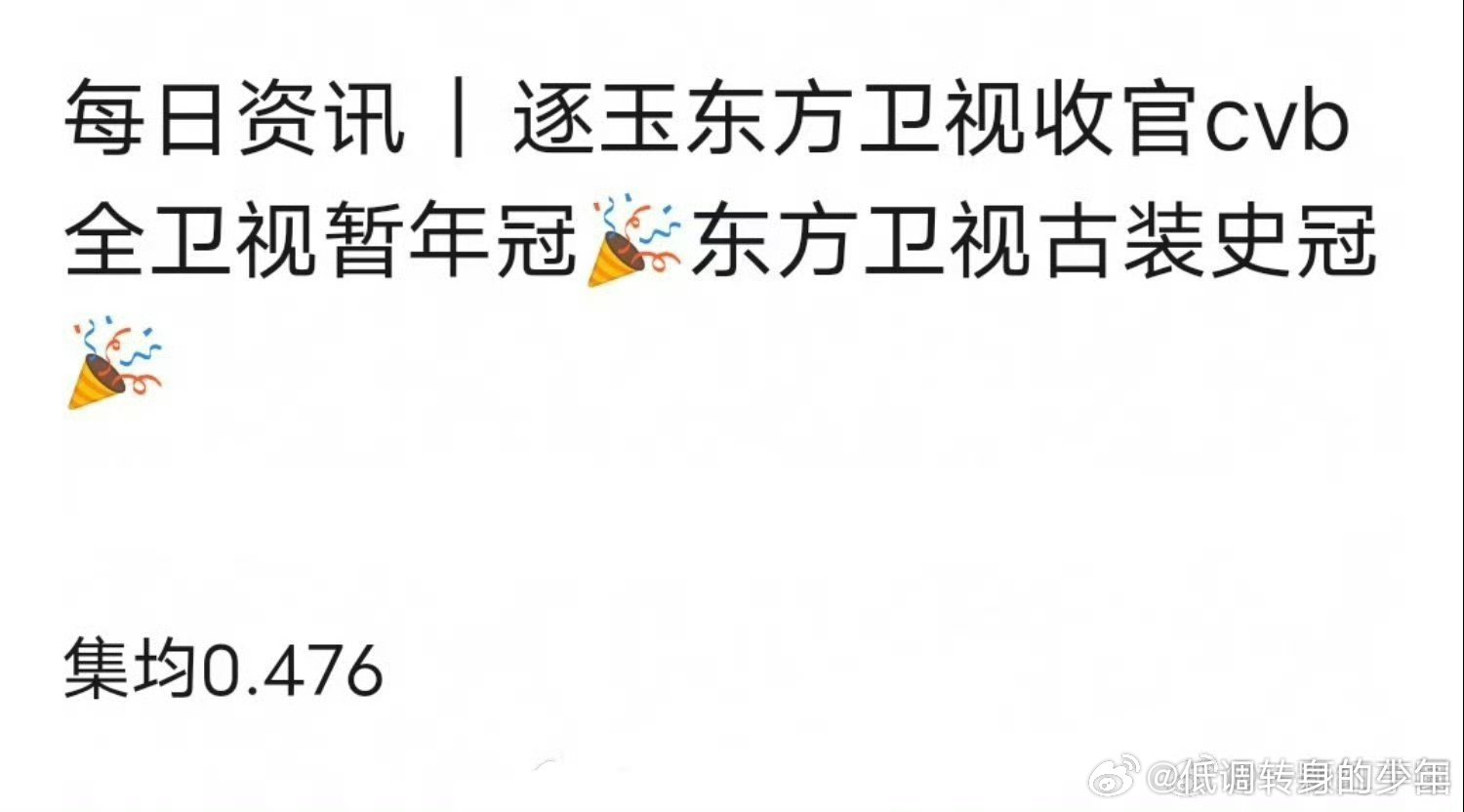 恭喜🎉逐玉，东方卫视cvb集均0.476全卫视暂年冠&古装史冠！ 张凌赫谢征 