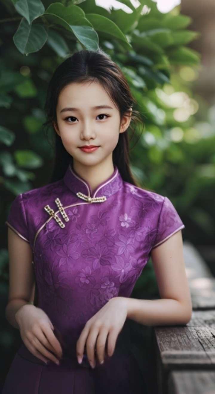 AI扩图 AI紫裙旗袍韵