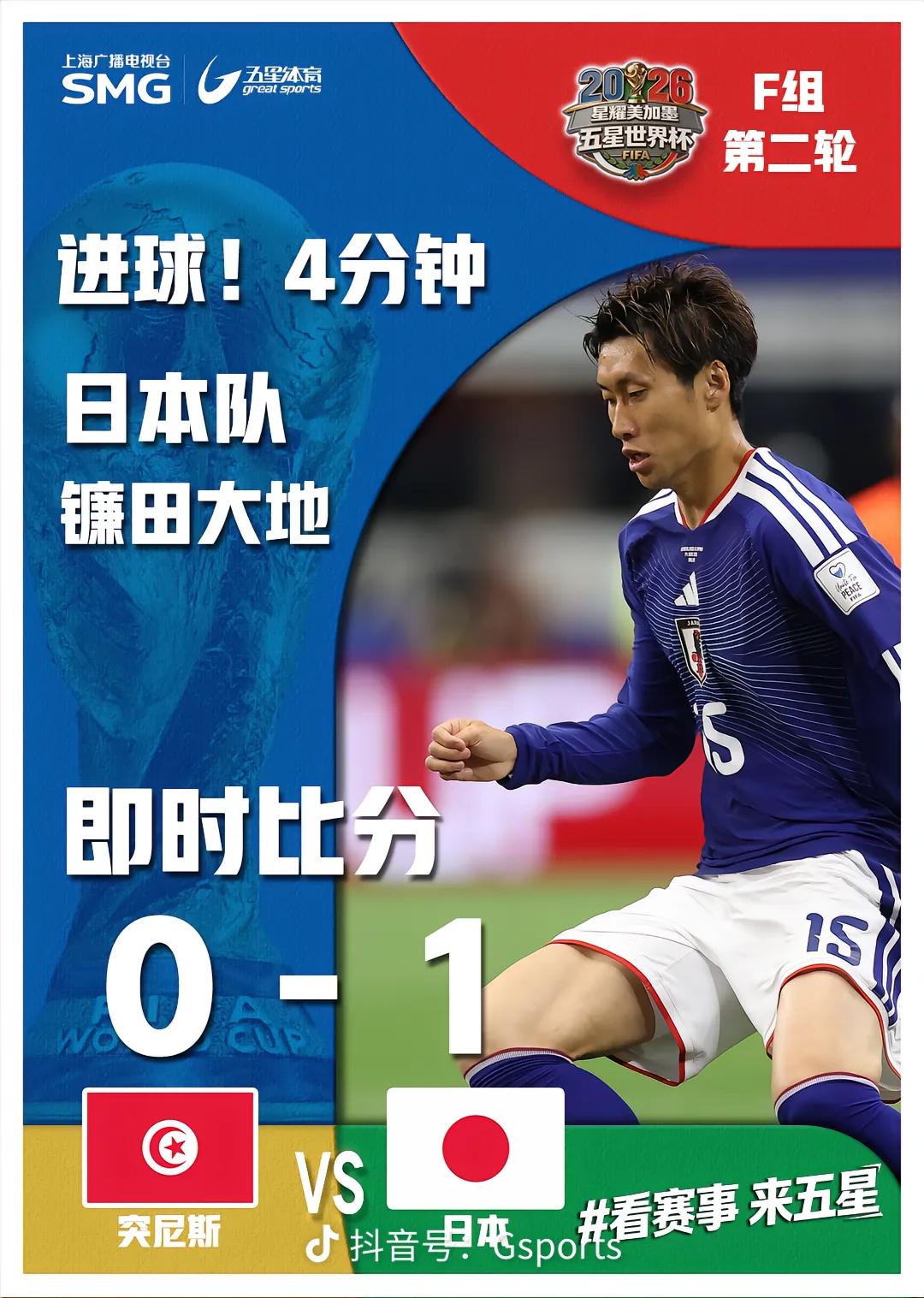 在刚刚结束的2026年世界杯小组赛，日本VS突尼斯，日本4:0大胜突尼斯，进球的