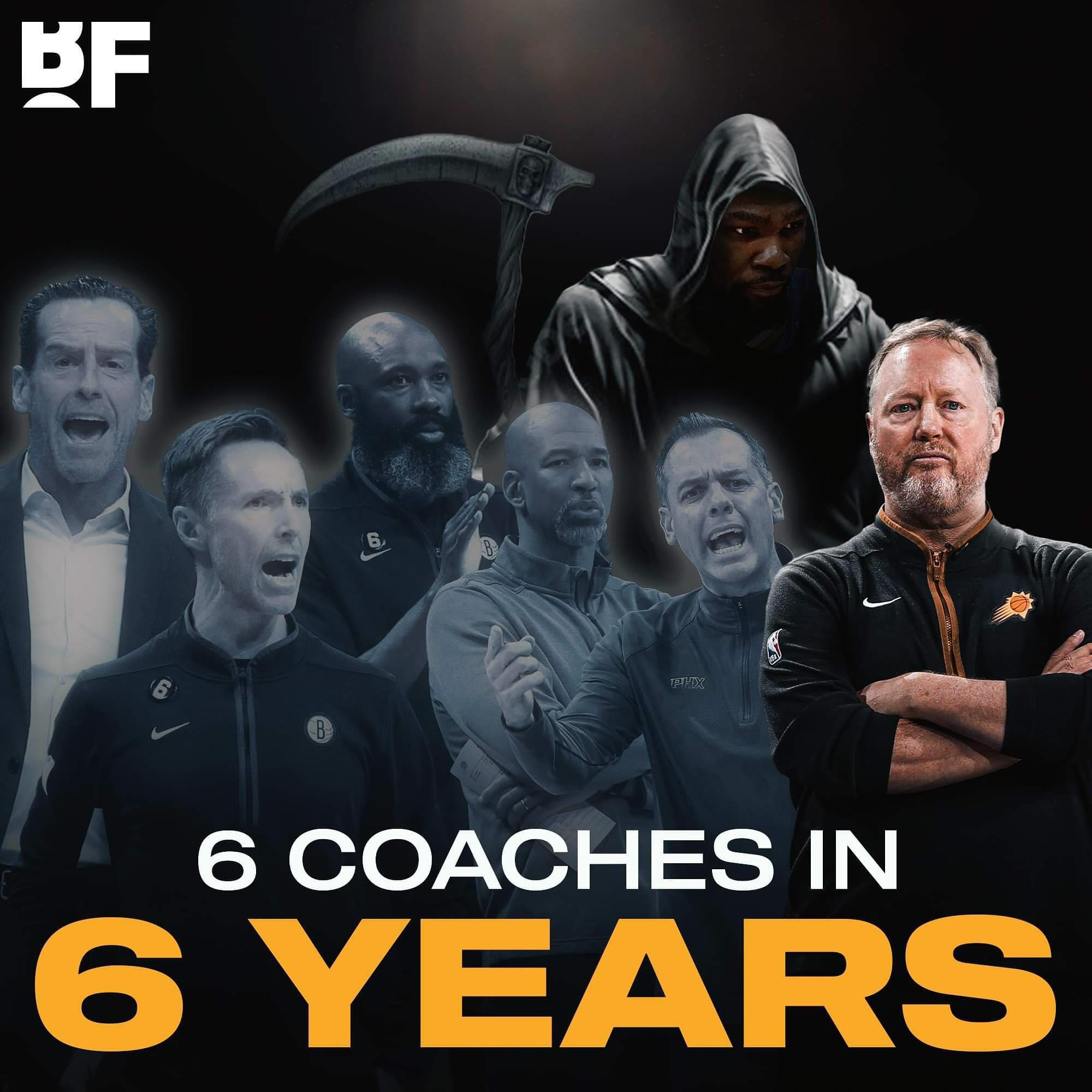 死神来了！美媒：杜兰特6年6个教练科尔呲牙一笑[酷]#杜兰特##太阳##NBA季