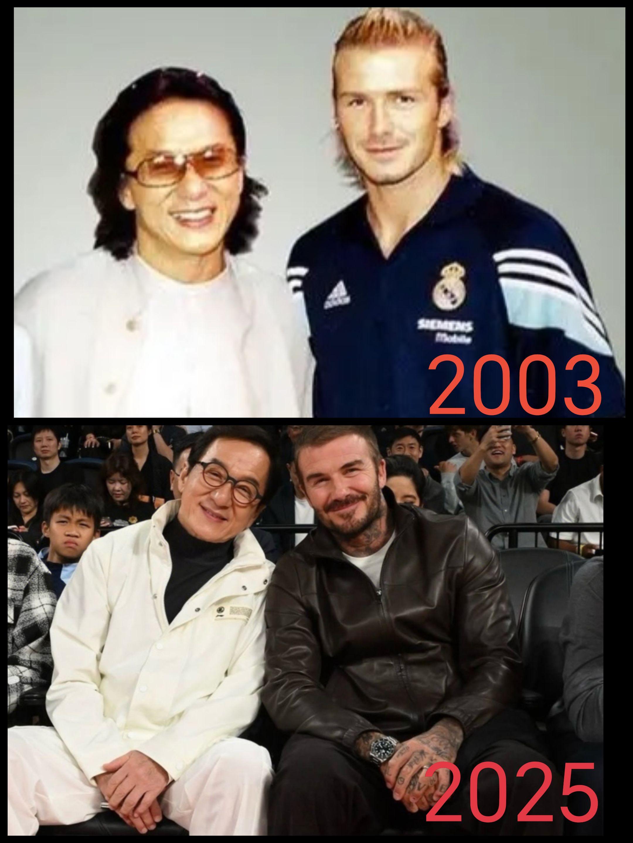 时隔二十多年，成龙大哥和贝克汉姆的合影！时光匆匆，好像什么都没变，又好...