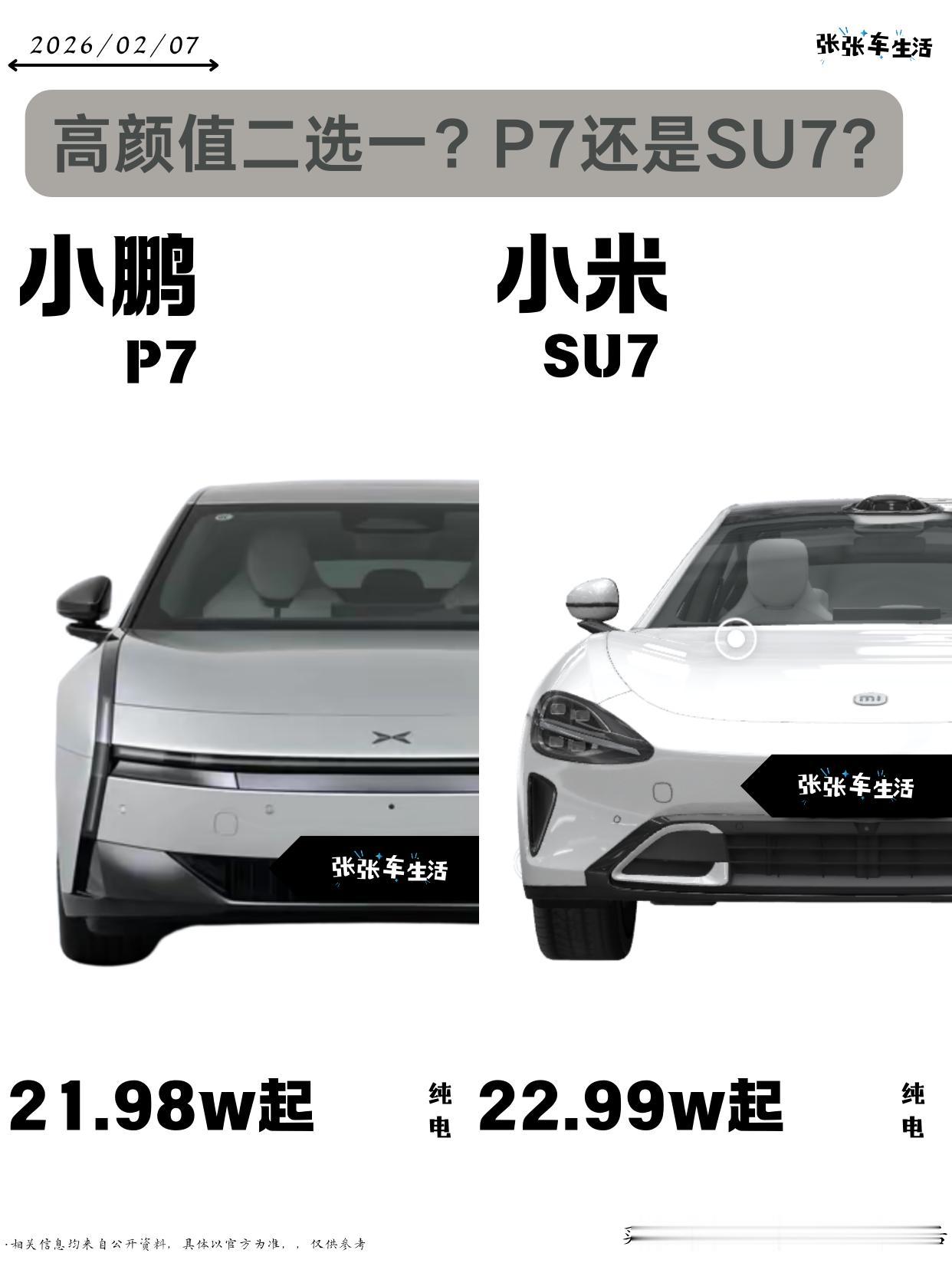 高颜值轿跑绕不来的两款车，全新小鹏P7的起售价为21.98万略低小米Su7，并在
