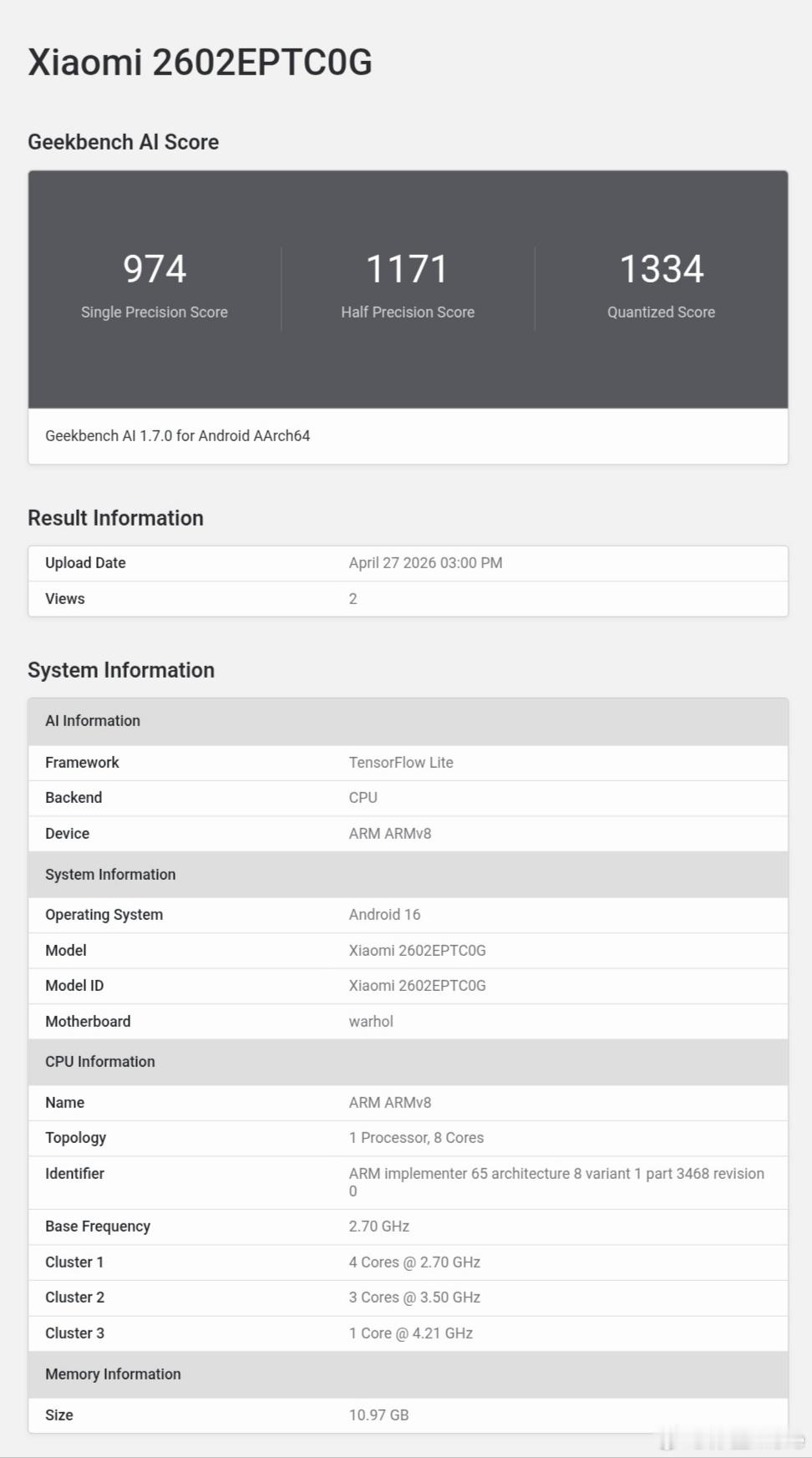 海外小米17T和小米17T Pro的跑分，分别搭载天玑8500和天玑9500。此