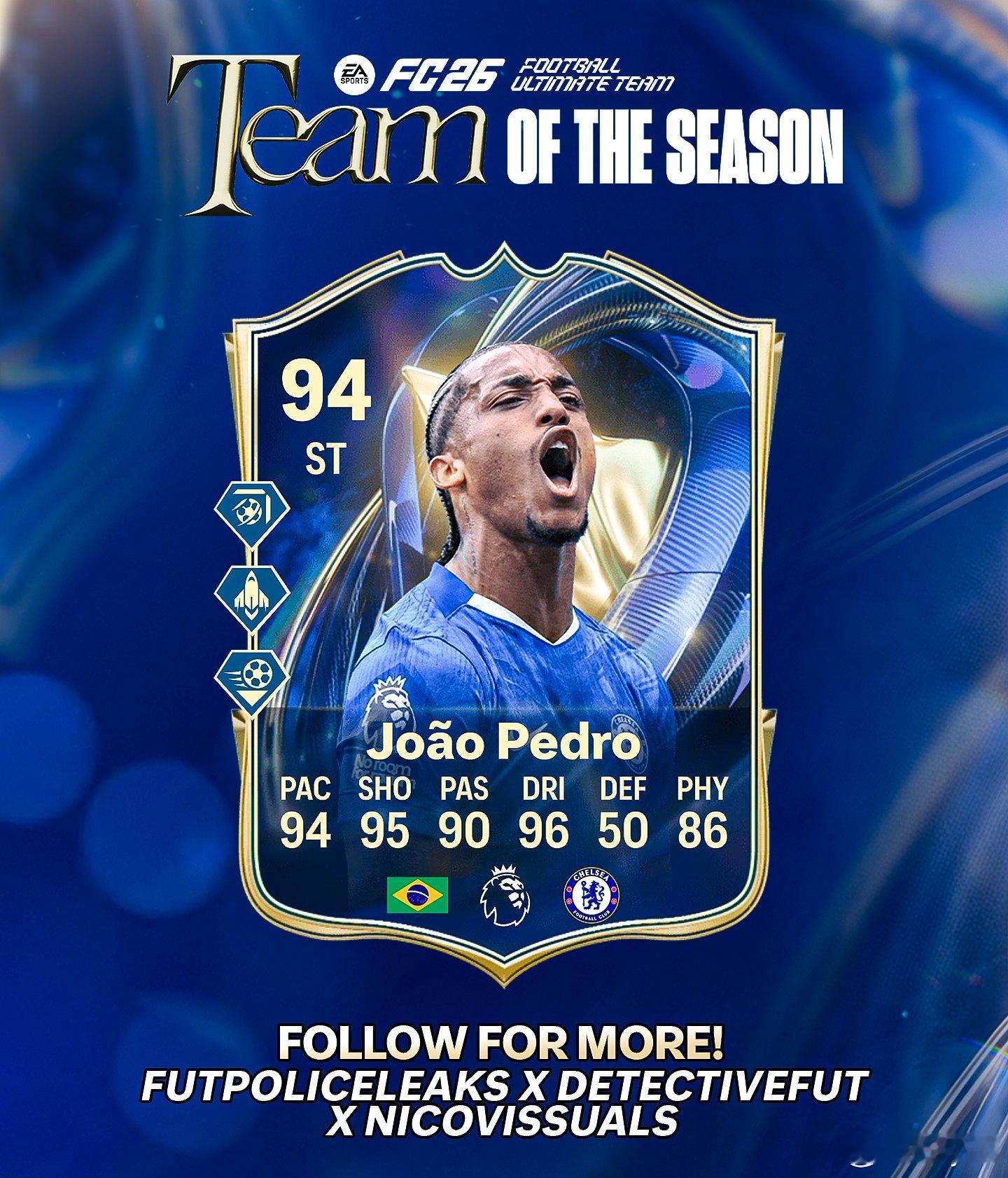 切尔基 & 佩德罗确认入选英超联赛赛季最佳阵容。FC26