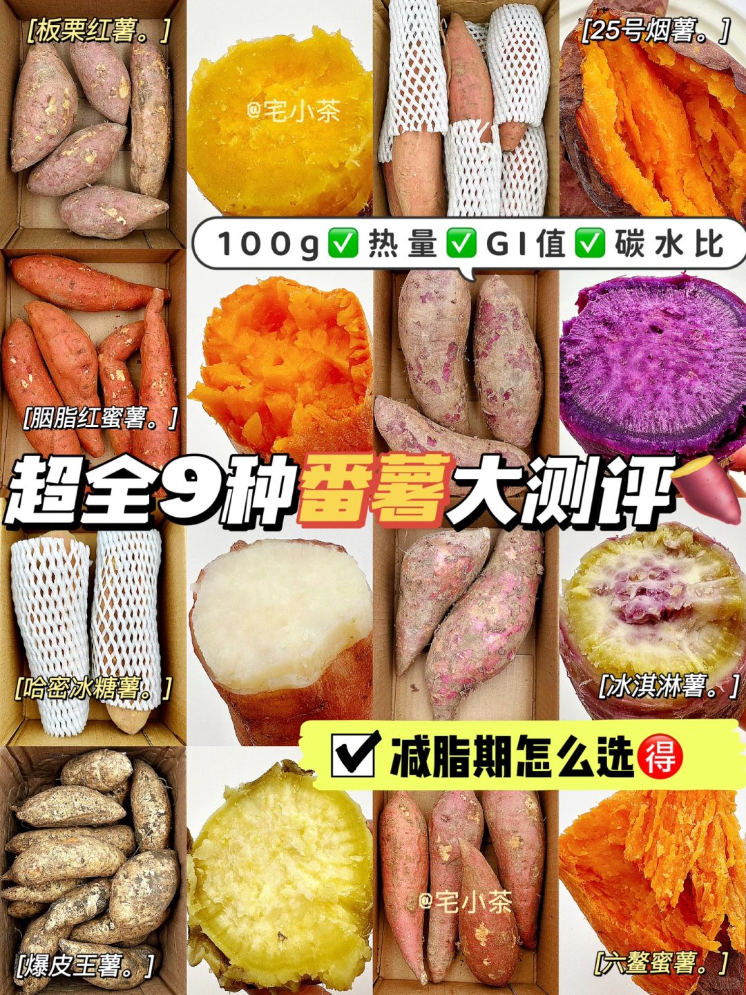 超全9种番薯热量测评100g✅GI值✅碳水比