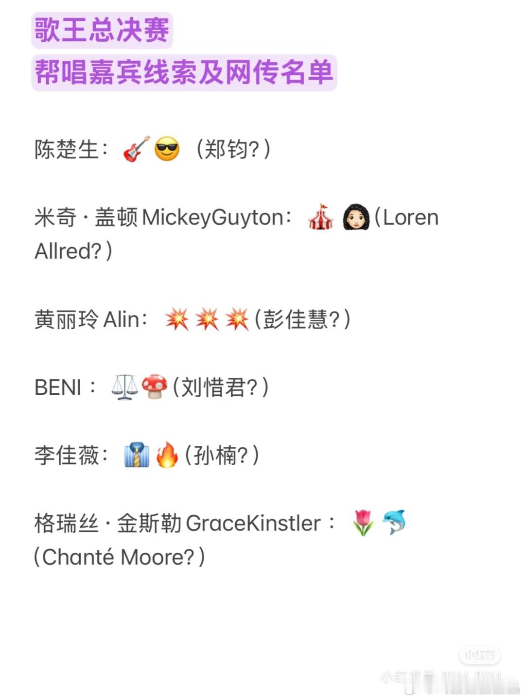 歌手总决赛帮唱嘉宾线索看看这个帮唱嘉宾名单对不对？ ​​​