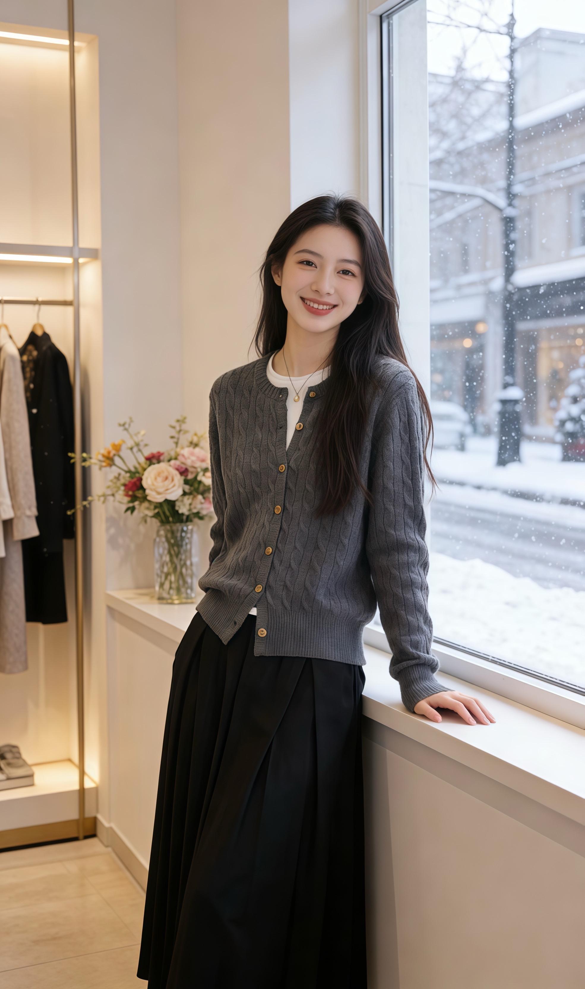 +上热门这件假两件的羊毛针织衫我真的太爱了！它是一件非常气质且通勤的单品，而且超级百搭，随便怎么搭配都好看。它的版型是那种很宽松的，所以穿上身特别显瘦，属于经典不过时的时尚款。