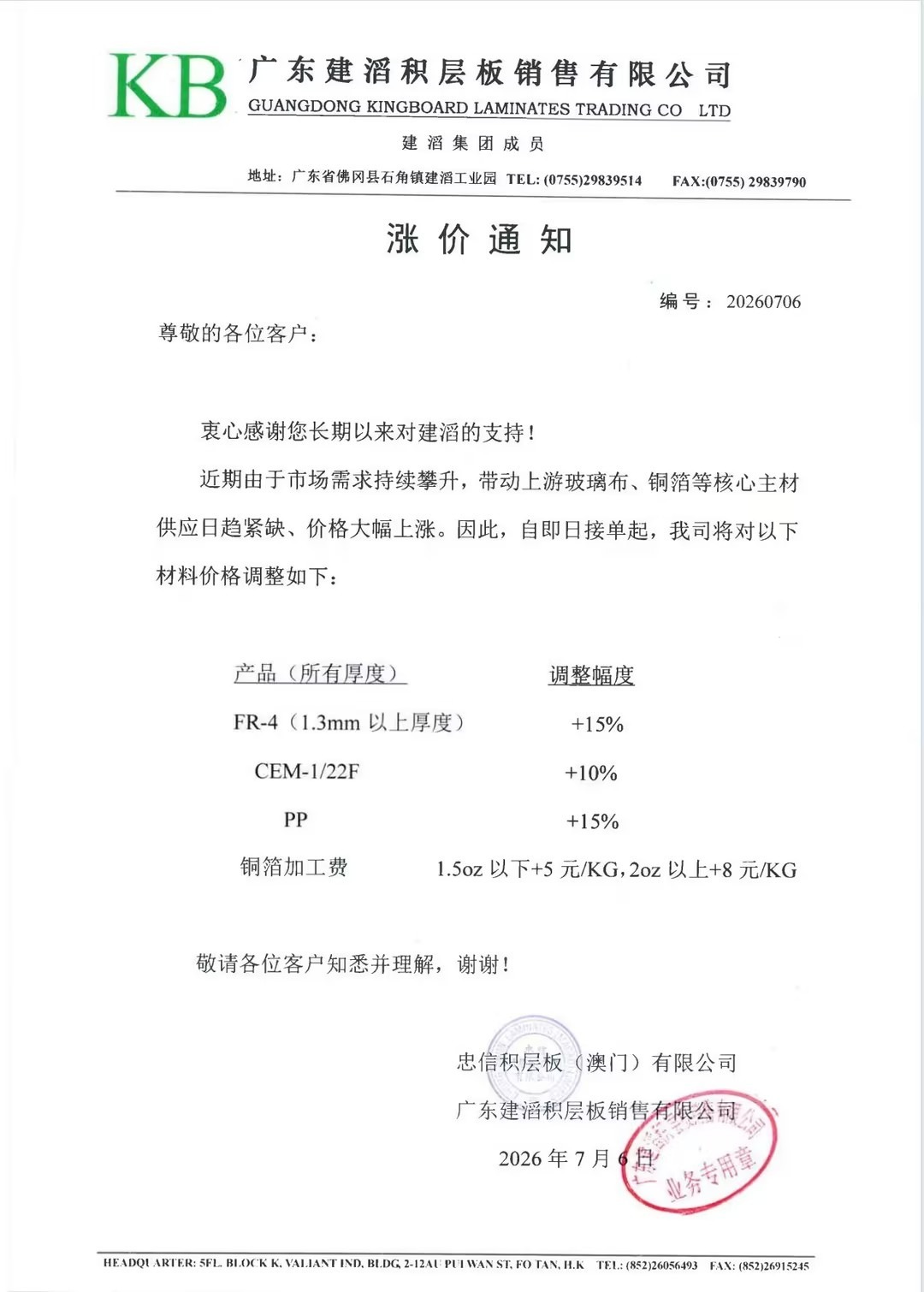 建滔积层板今天有宣布涨价，全系上调，这次涨价并没有带来股价的上涨————————